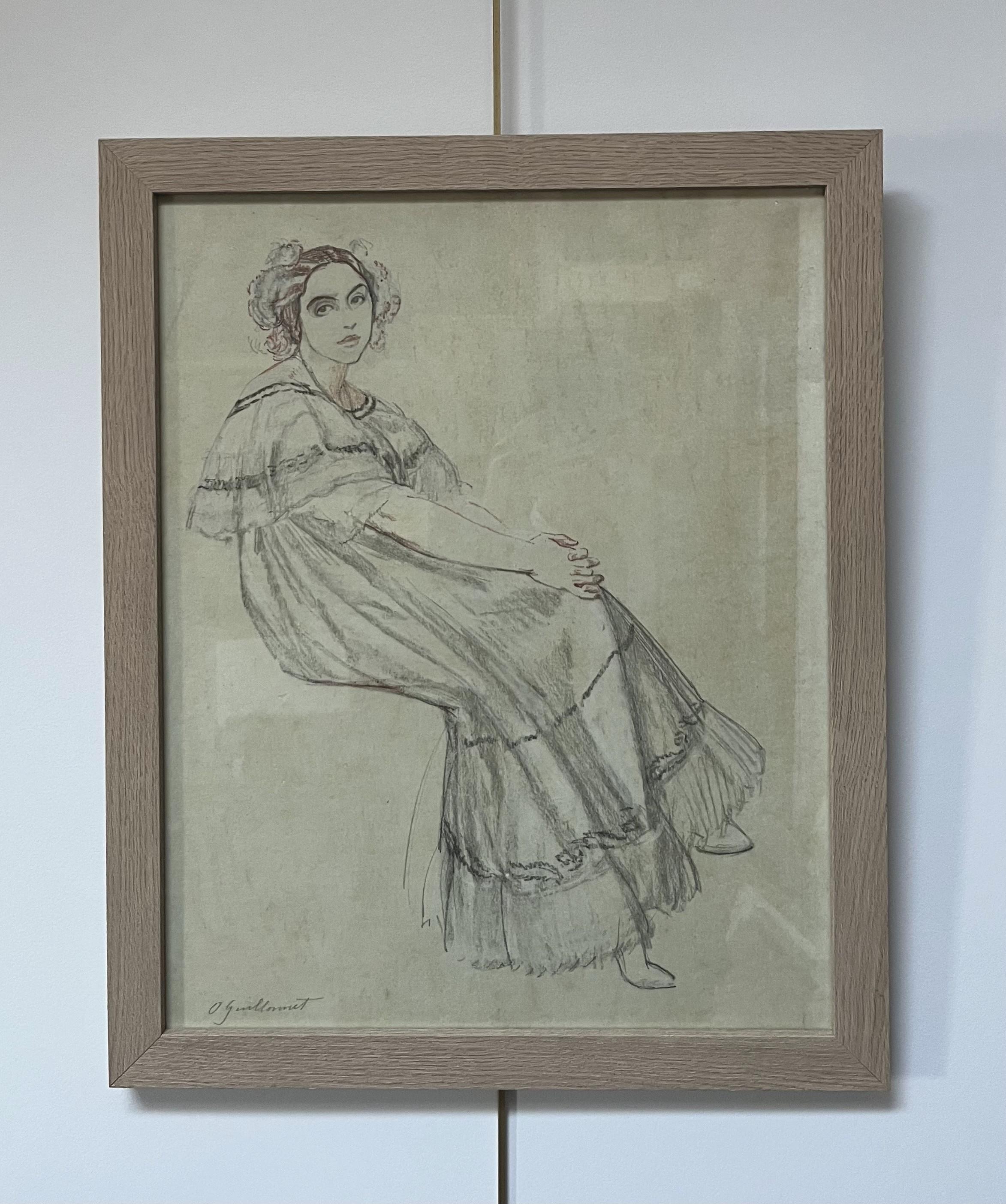 Octave Denis Victor Guillonnet (1872 - 1967)  Una mujer sentada, dibujo firmado en venta 2