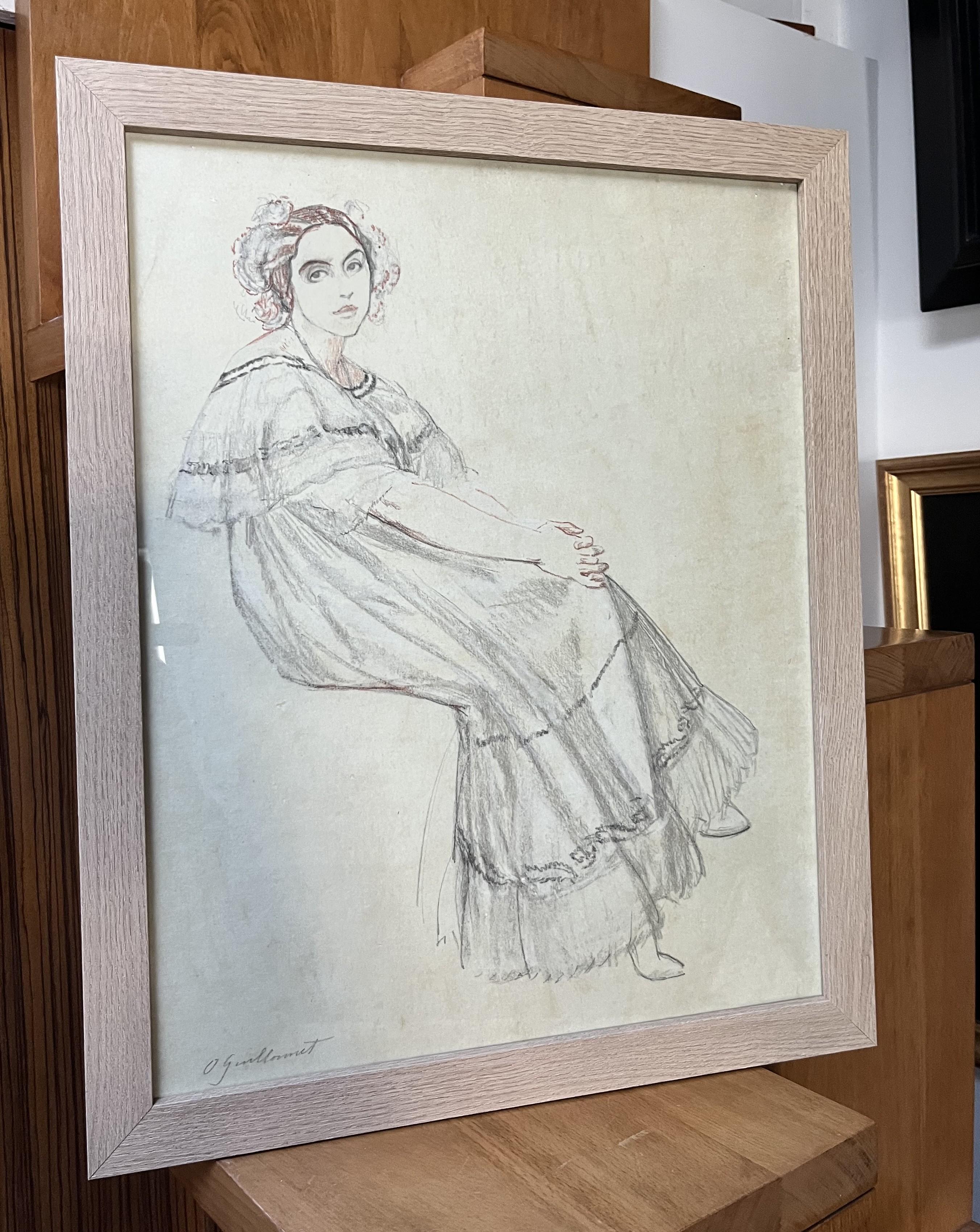 Octave Denis Victor Guillonnet (1872 - 1967)  Una mujer sentada, dibujo firmado en venta 3