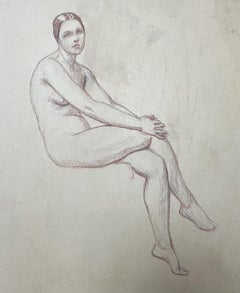 Octave Denis Victor Guillonnet (1872 - 1967)  A naked woman seated, drawing