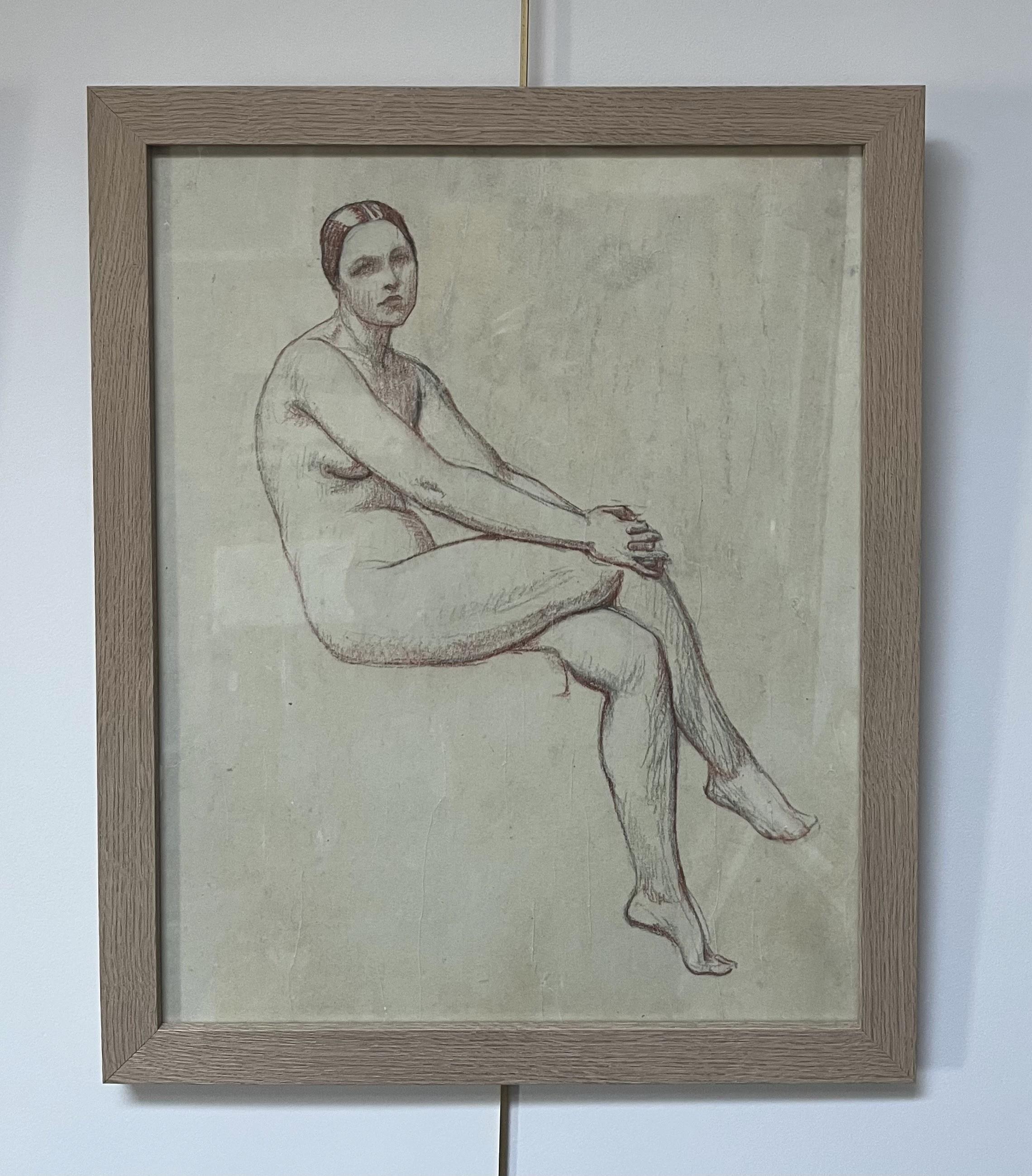 Octave Denis Victor Guillonnet (1872 - 1967) 
Une jeune femme nue assise
Fusain et craie rouge sur papier fin transféré sur carton
49 x 39 cm
Encadré : 55,5 x 45,5 cm

Octave Denis Victor Guillonnet est né à Paris le 22 septembre 1872,  
Il entre