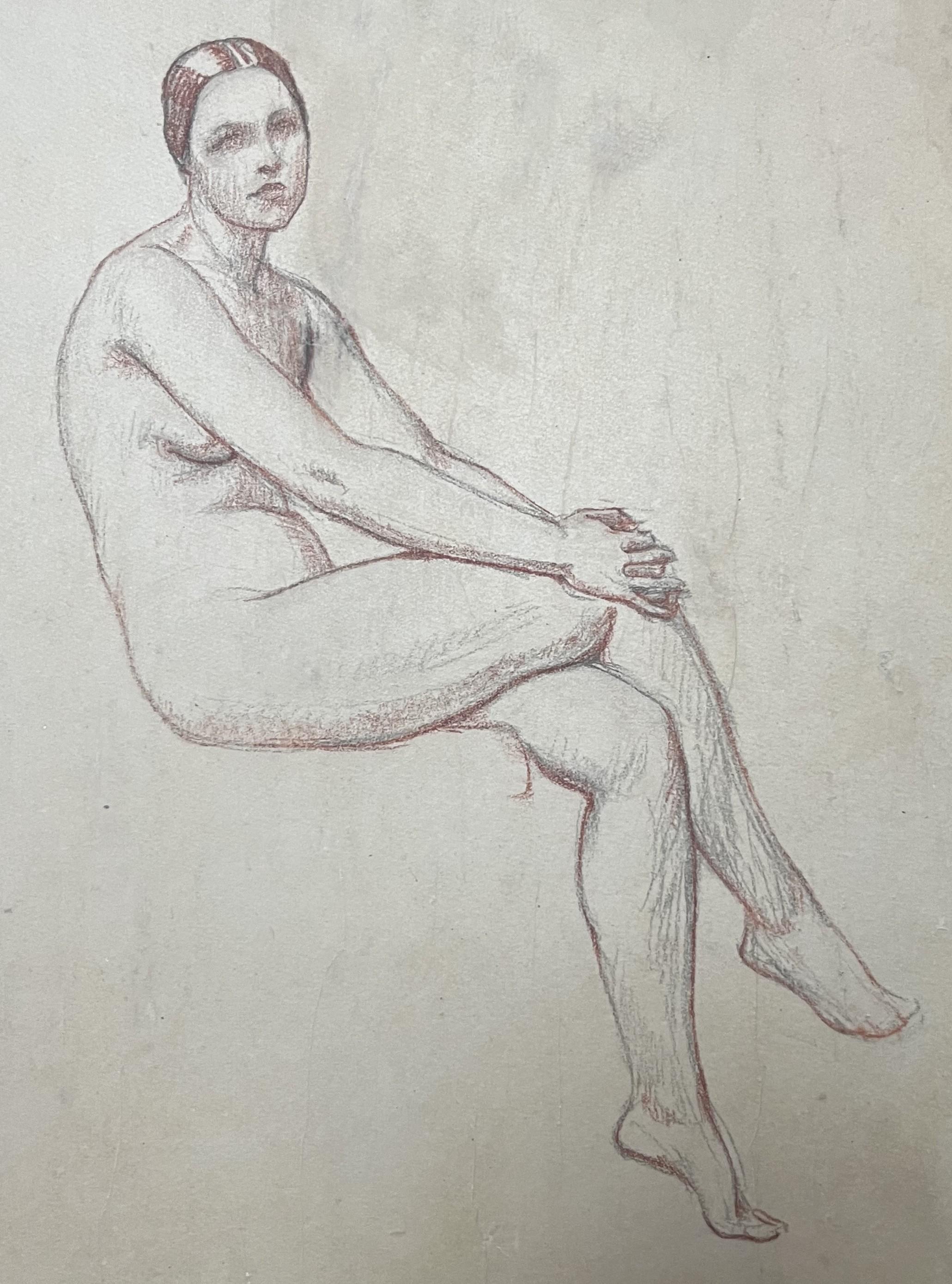 Octave Denis Victor Guillonnet (1872 - 1967)  Une femme nue assise, dessinant - Art déco Art par Octave Guillonnet