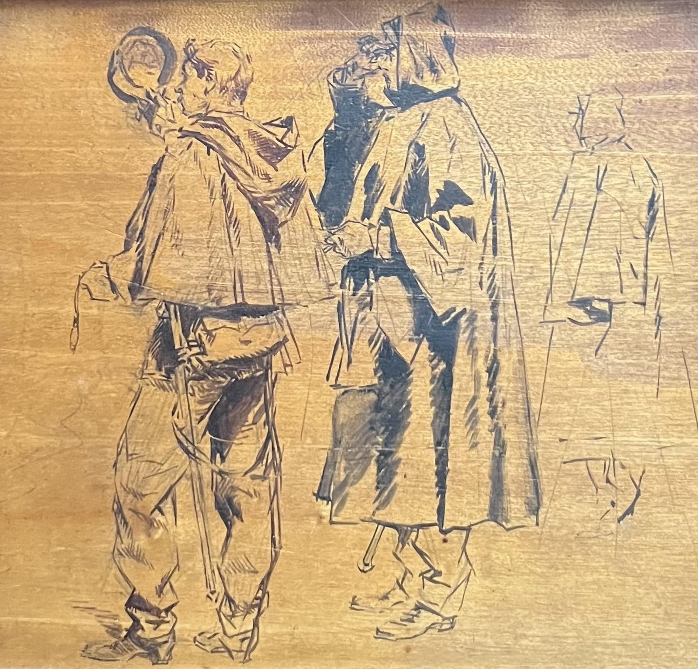 Edouard Detaille (1848 1912) Soldiers, a study, ink on wood