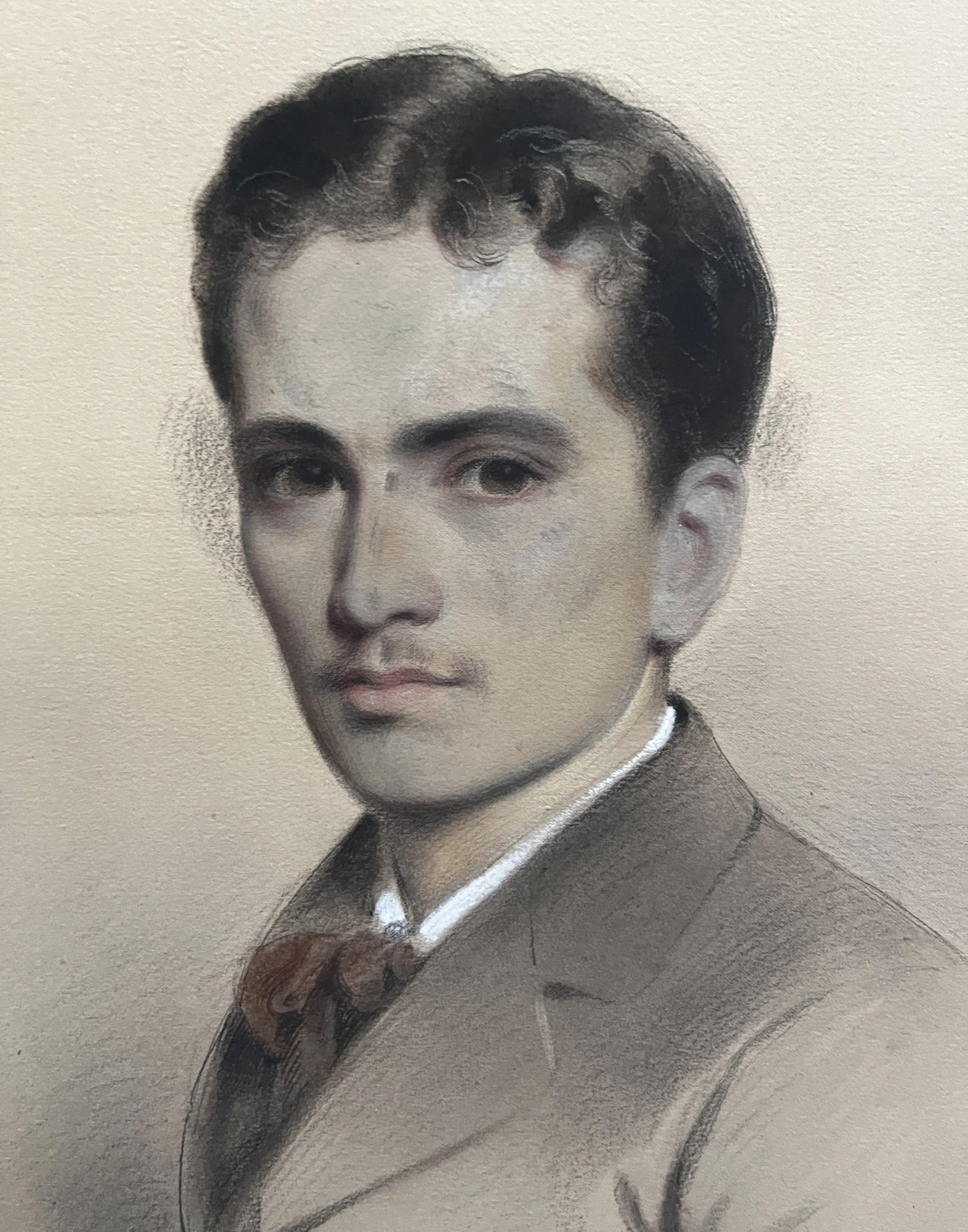 École française du XIXe siècle, Portrait d'un jeune homme, dessin signé en vente 1