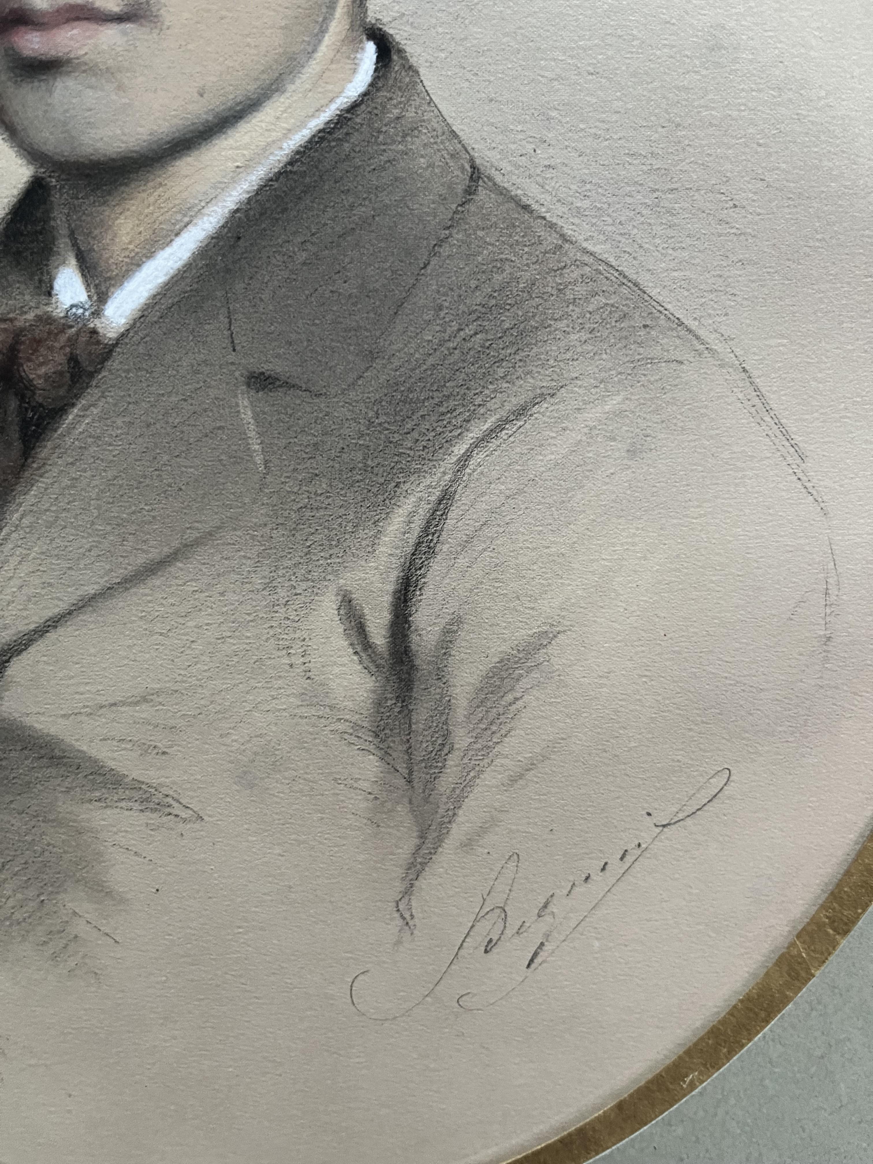 École française du XIXe siècle, Portrait d'un jeune homme, dessin signé en vente 3