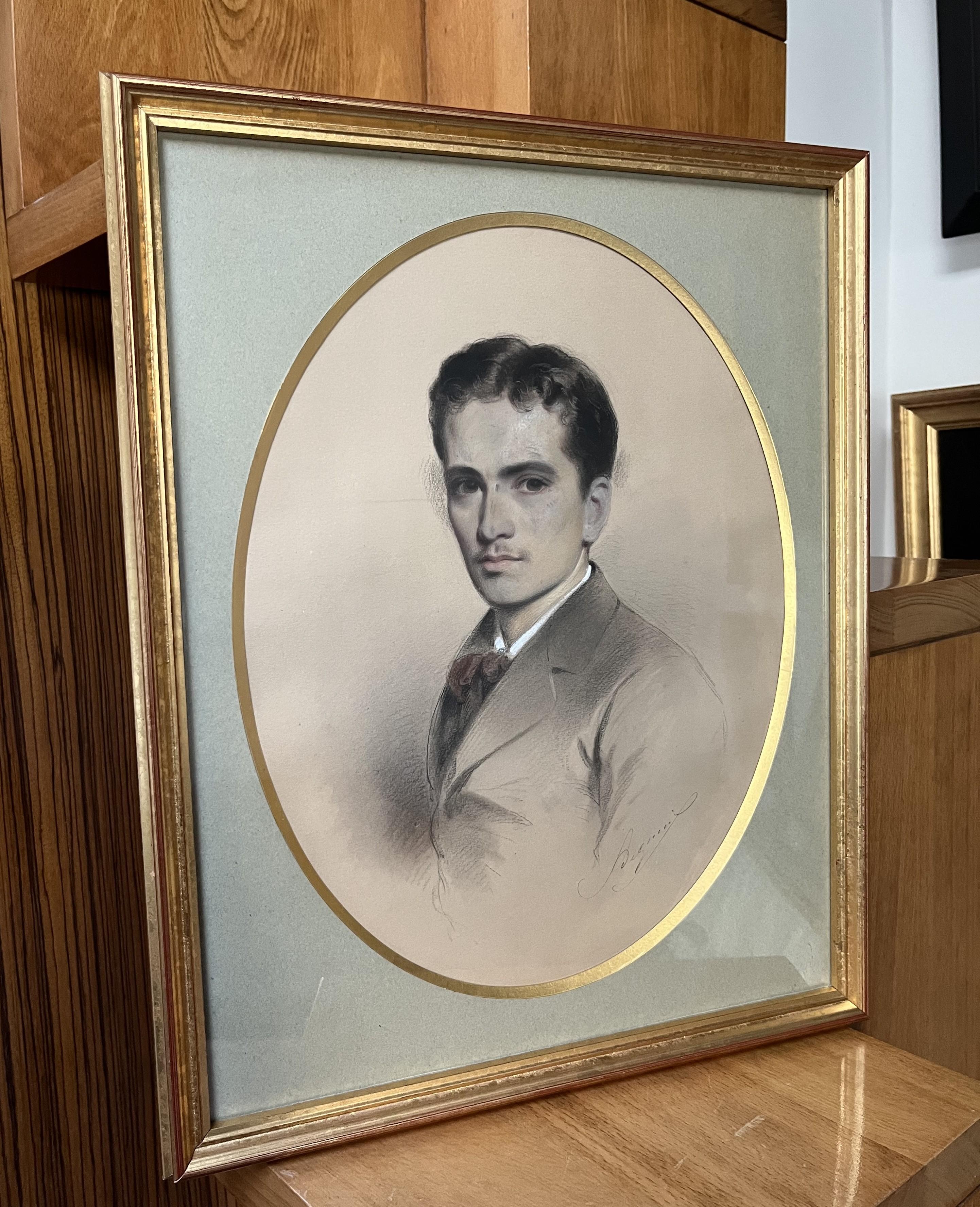 École française du XIXe siècle, Portrait d'un jeune homme, dessin signé en vente 2