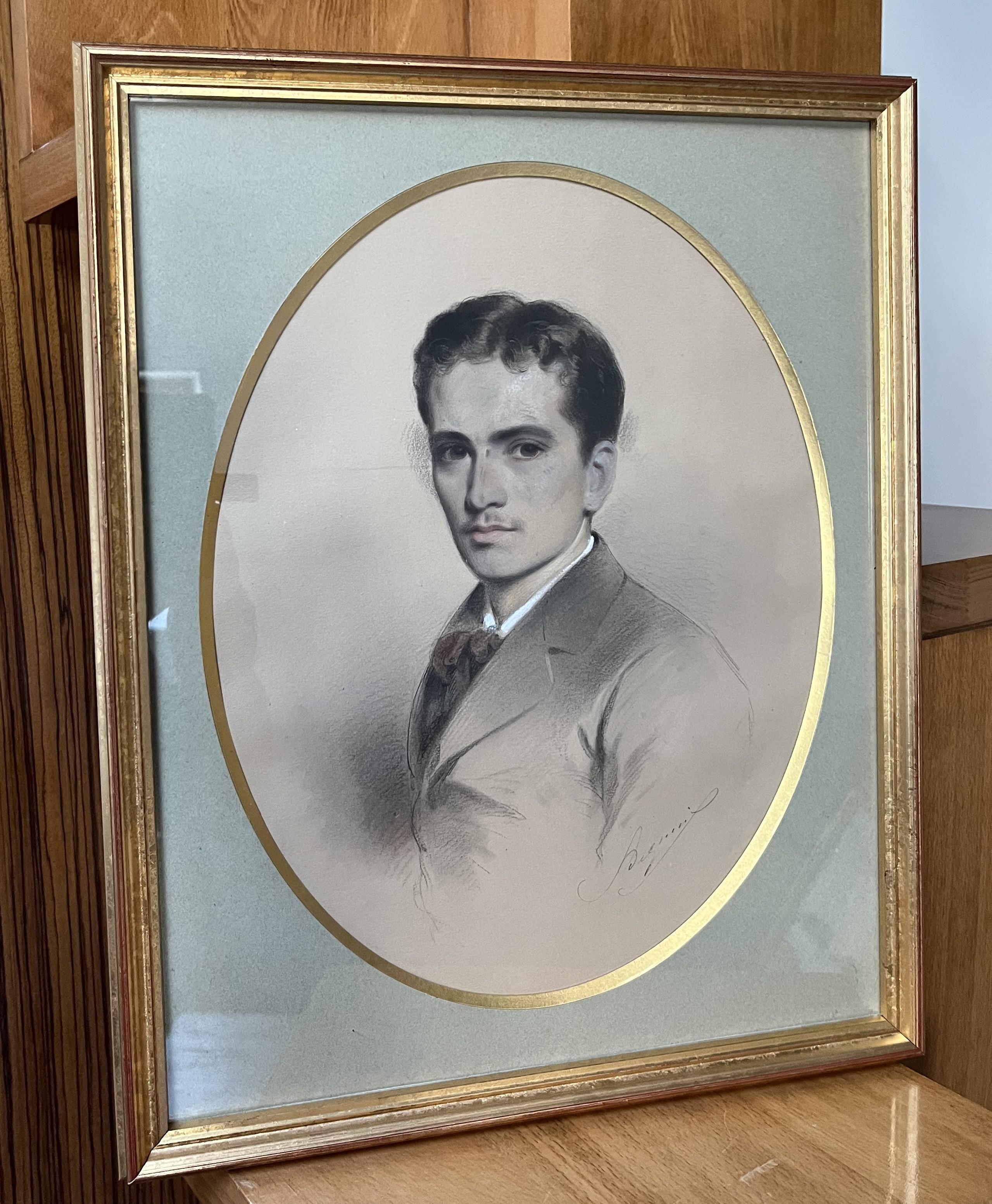 École française du XIXe siècle, Portrait d'un jeune homme, dessin signé en vente 4