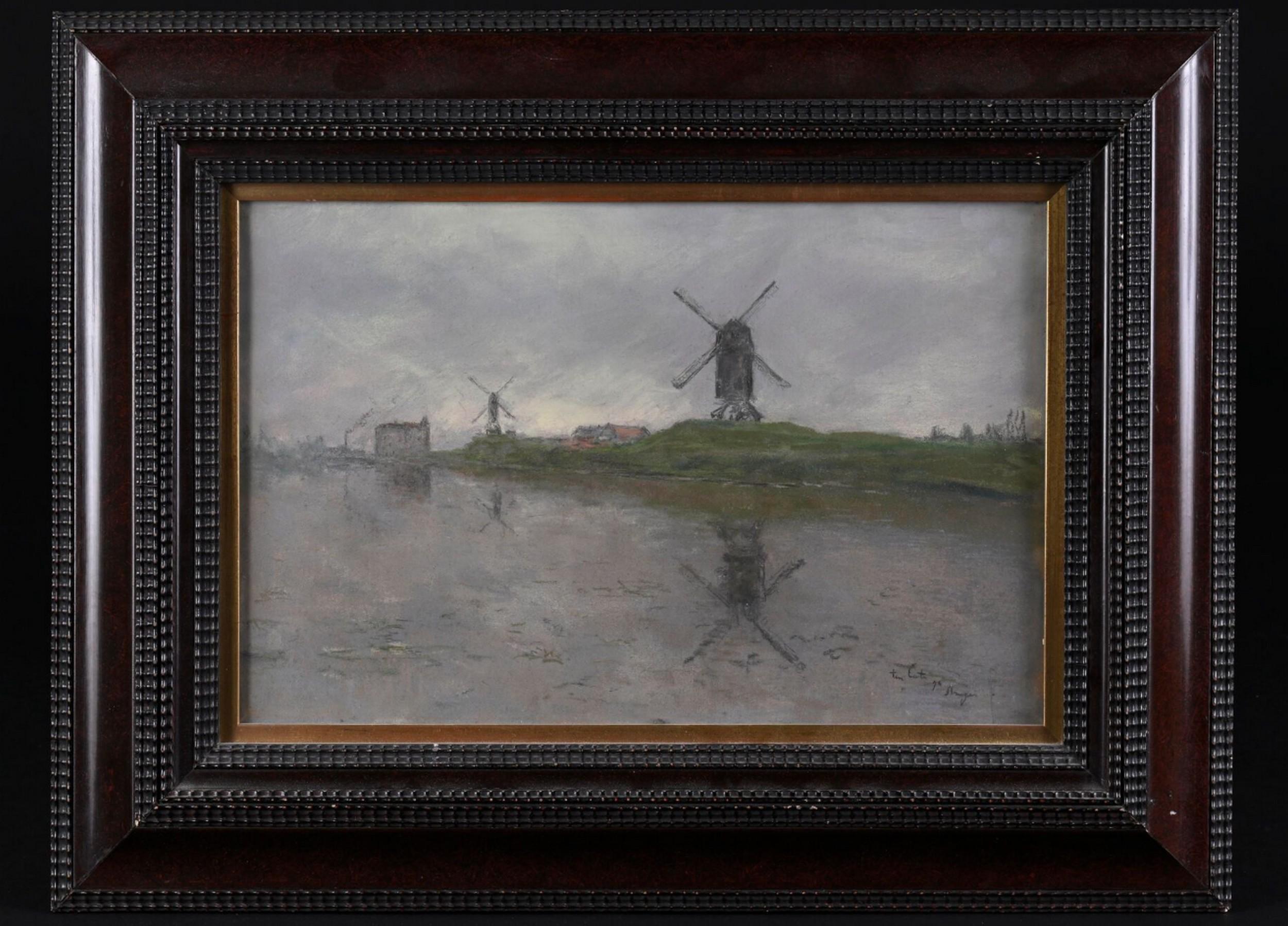 Siebe Johannes Ten Cate (1858-1908)  Bruges, canale dei mulini a vento, 1894, pastello firmato in vendita 2