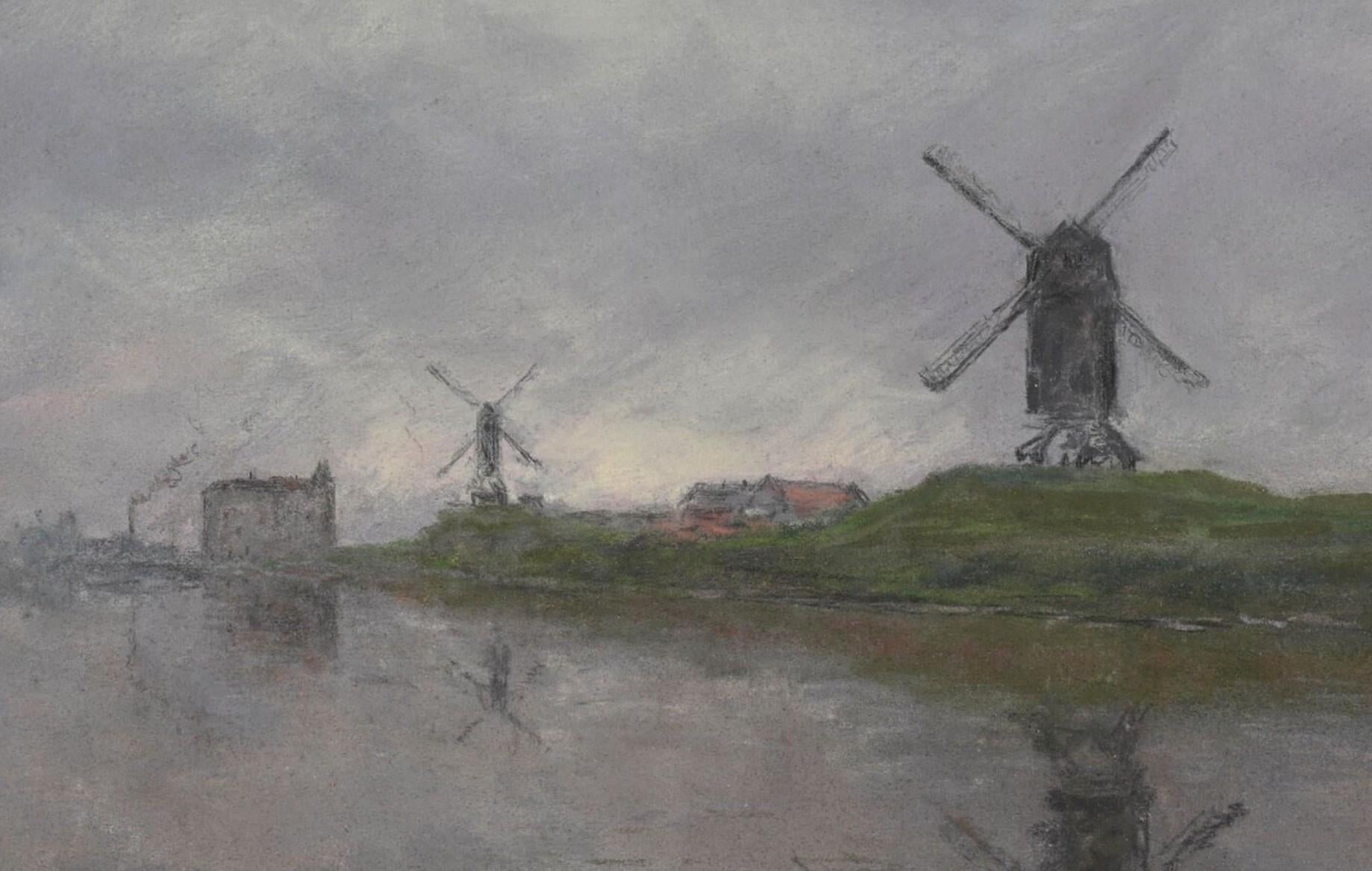 Siebe Johannes Ten Cate (1858-1908)  Bruges, canale dei mulini a vento, 1894, pastello firmato in vendita 4