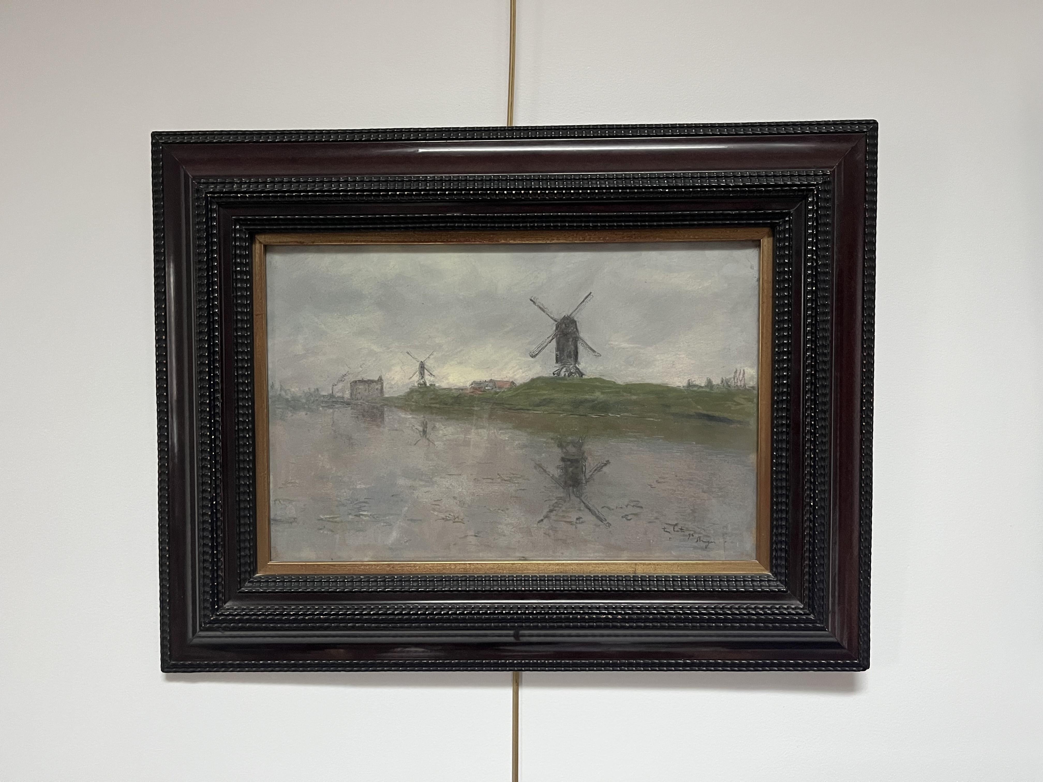 Siebe Johannes Ten Cate (1858-1908)  Bruges, canale dei mulini a vento, 1894, pastello firmato in vendita 6