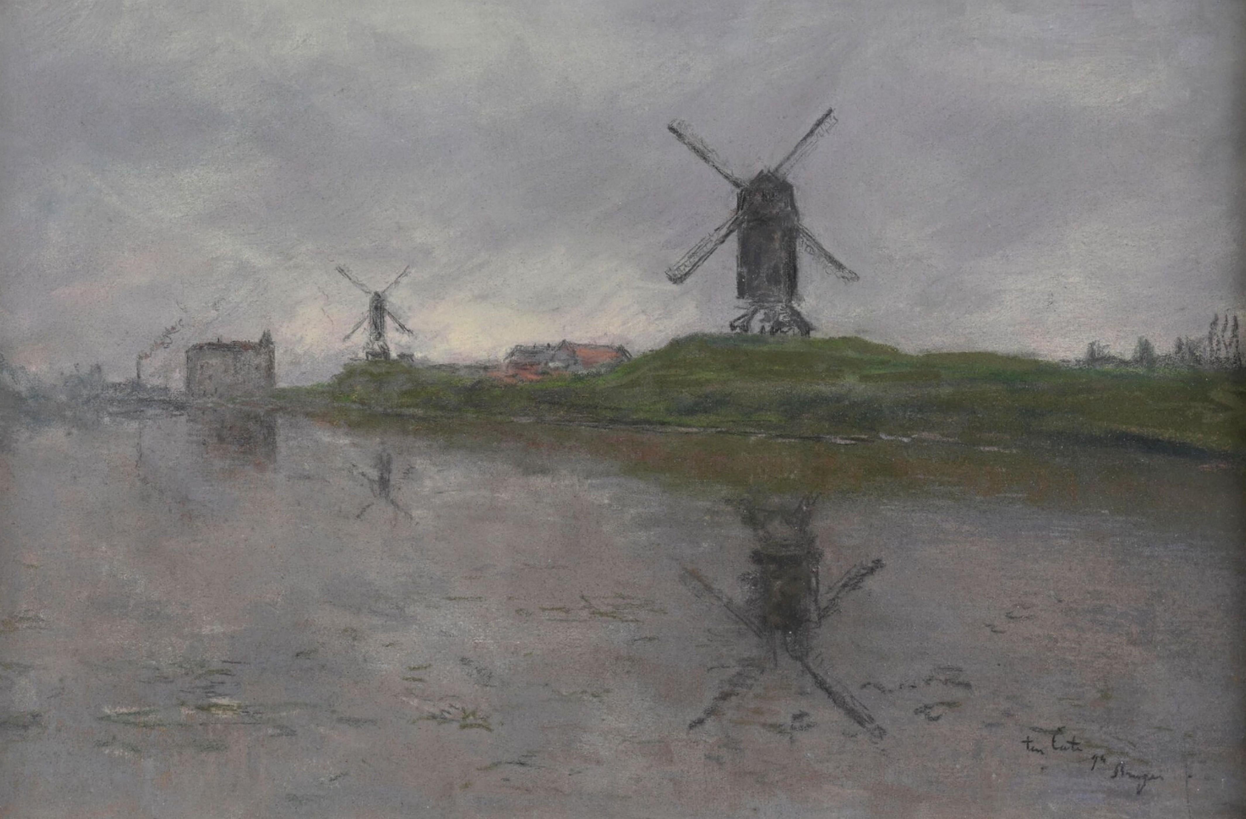 Siebe Johannes Ten Cate (1858-1908) Bruges, canal de moulin à vent, 1894, signé au pastel