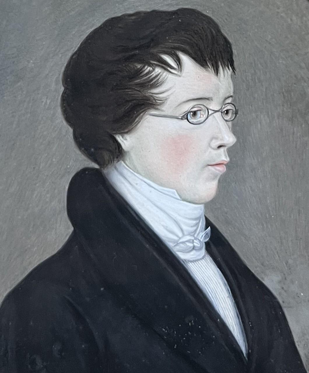 Frühes 19. Jahrhundert, Porträt eines jungen Mannes mit Gläsern, Gouache im Angebot 6