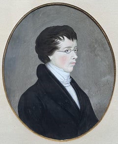 Early 19th Century, Portrait of a young man wearing glasses, gouache