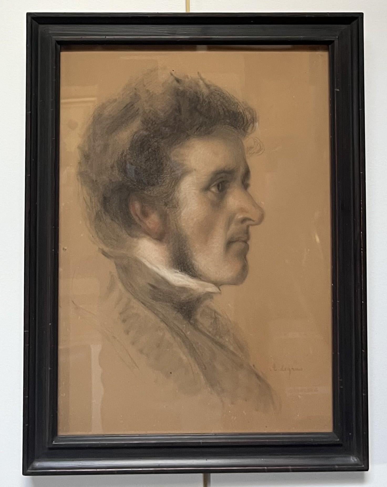 Auguste Legras (1817-1887) Porträt eines jungen Mannes im Profil, Zeichnung signiert im Angebot 1
