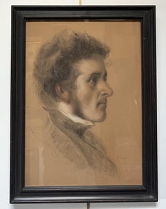 Auguste Legras (1817-1887) Portrait d'un jeune homme de profil, dessin signé