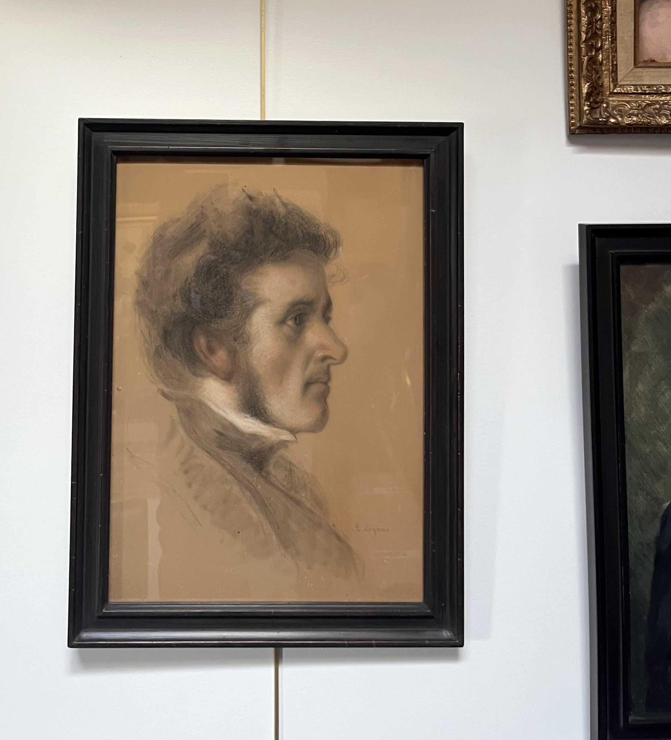 Auguste Legras (1817-1887) Porträt eines jungen Mannes im Profil, Zeichnung signiert im Angebot 6