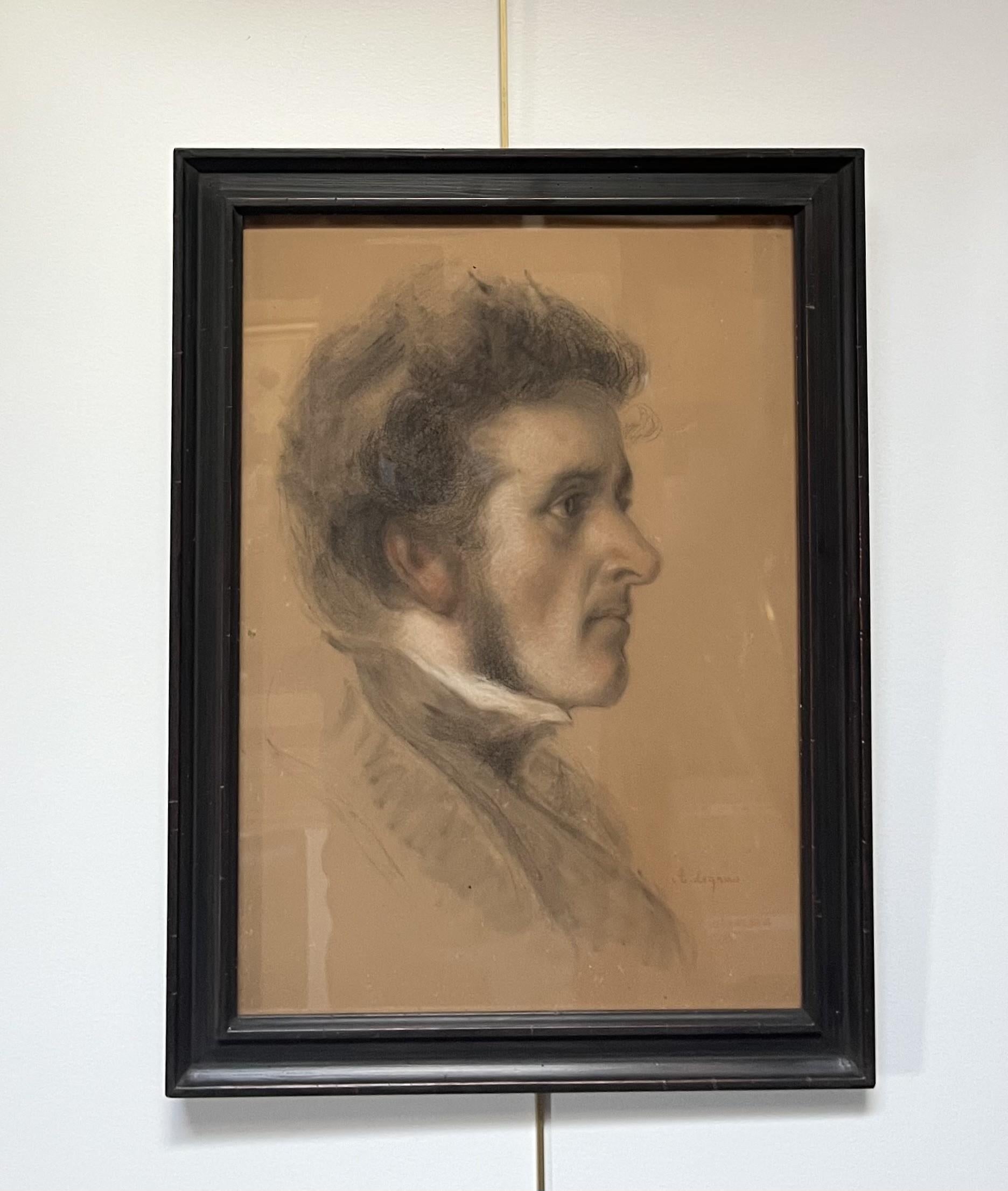 Auguste Legras (1817-1887) Porträt eines jungen Mannes im Profil, Zeichnung signiert im Angebot 5