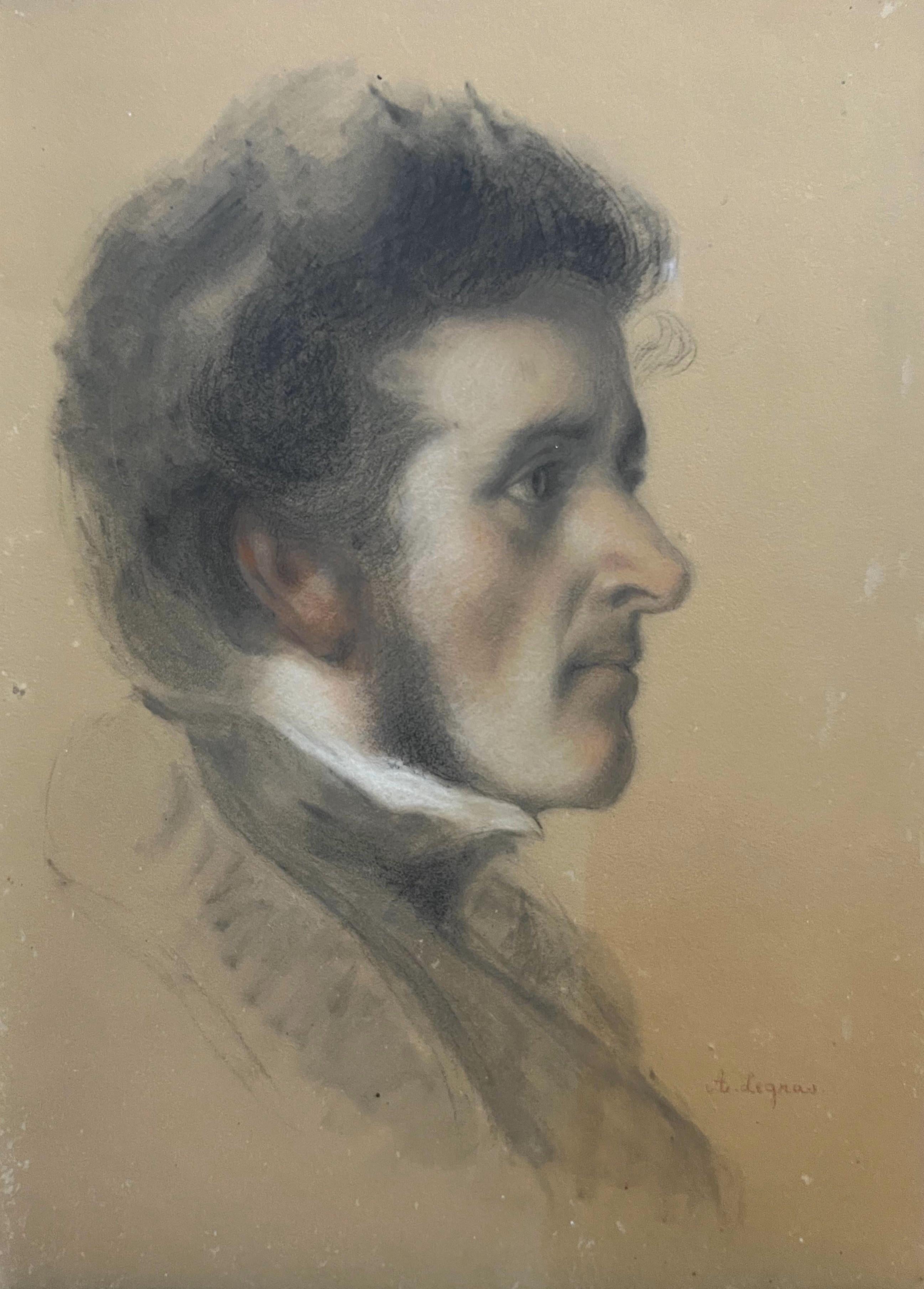 Auguste Legras (1817-1887) Porträt eines jungen Mannes im Profil, Zeichnung signiert im Angebot 2