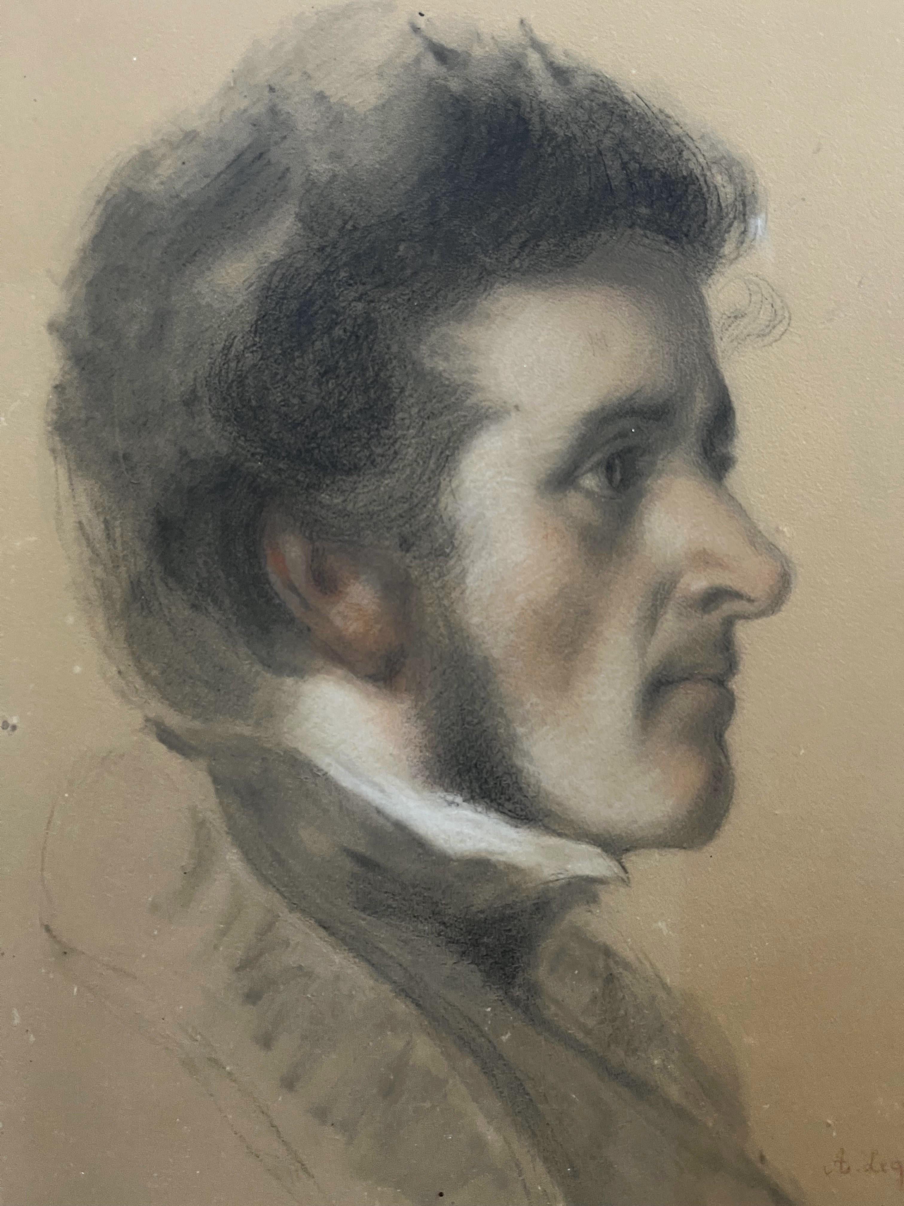 Auguste Legras (1817-1887) Porträt eines jungen Mannes im Profil, Zeichnung signiert im Angebot 3