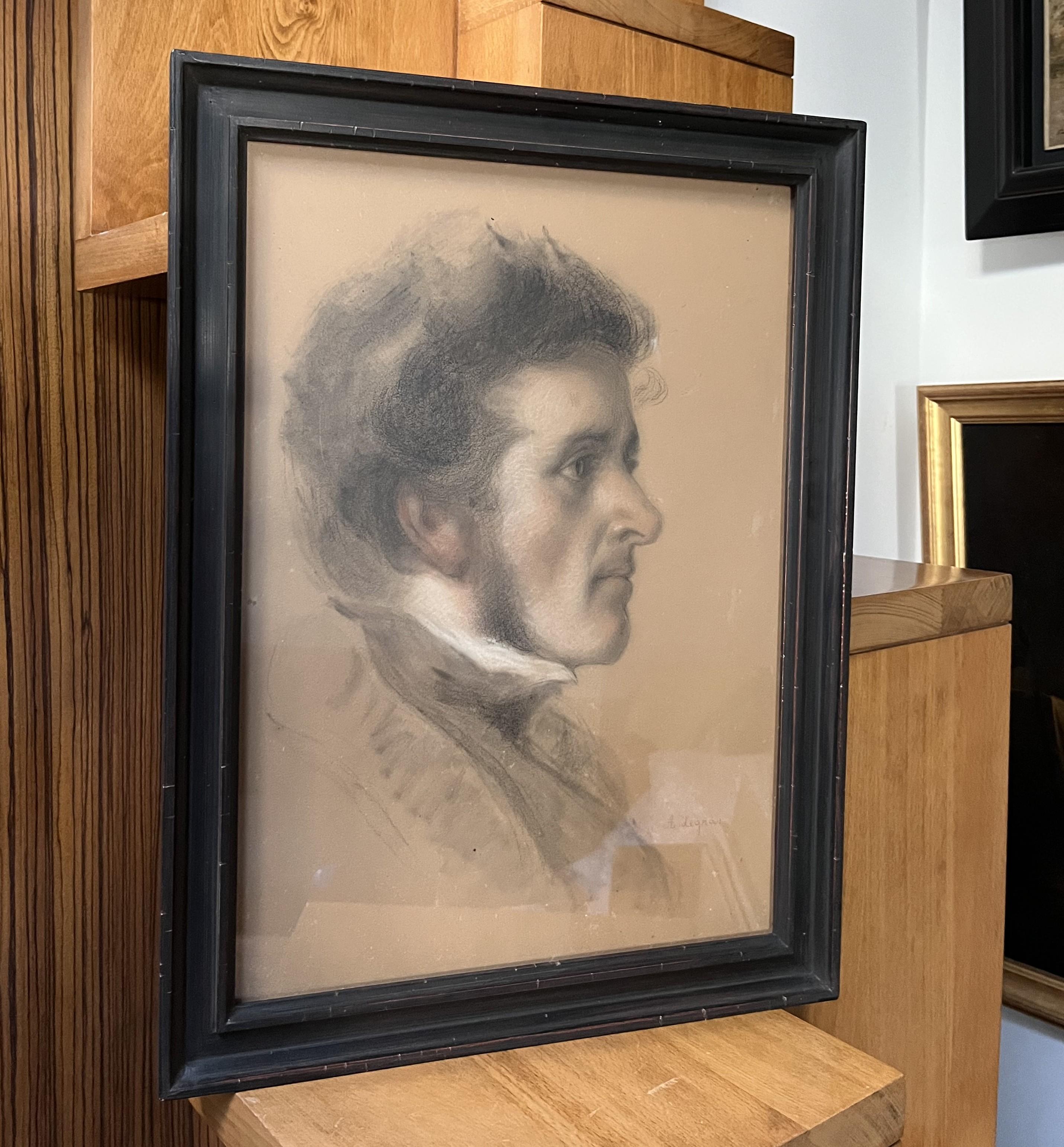 Auguste Legras (1817-1887) Porträt eines jungen Mannes im Profil, Zeichnung signiert im Angebot 9