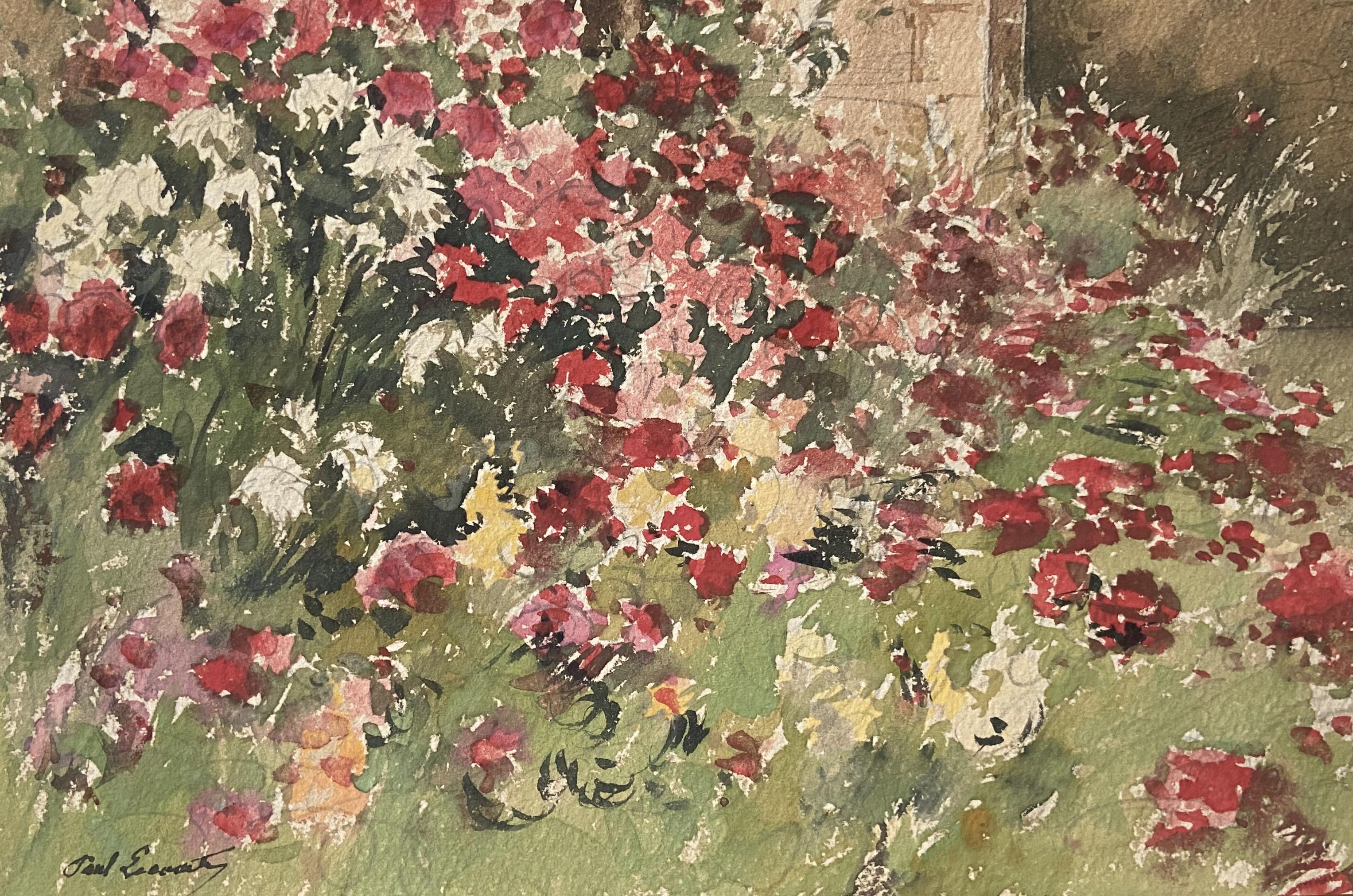 Paul Lecomte (1842-1920) Blumenbett, signiertes Aquarell