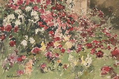 Paul Lecomte (1842-1920) Blumenbett, signiertes Aquarell