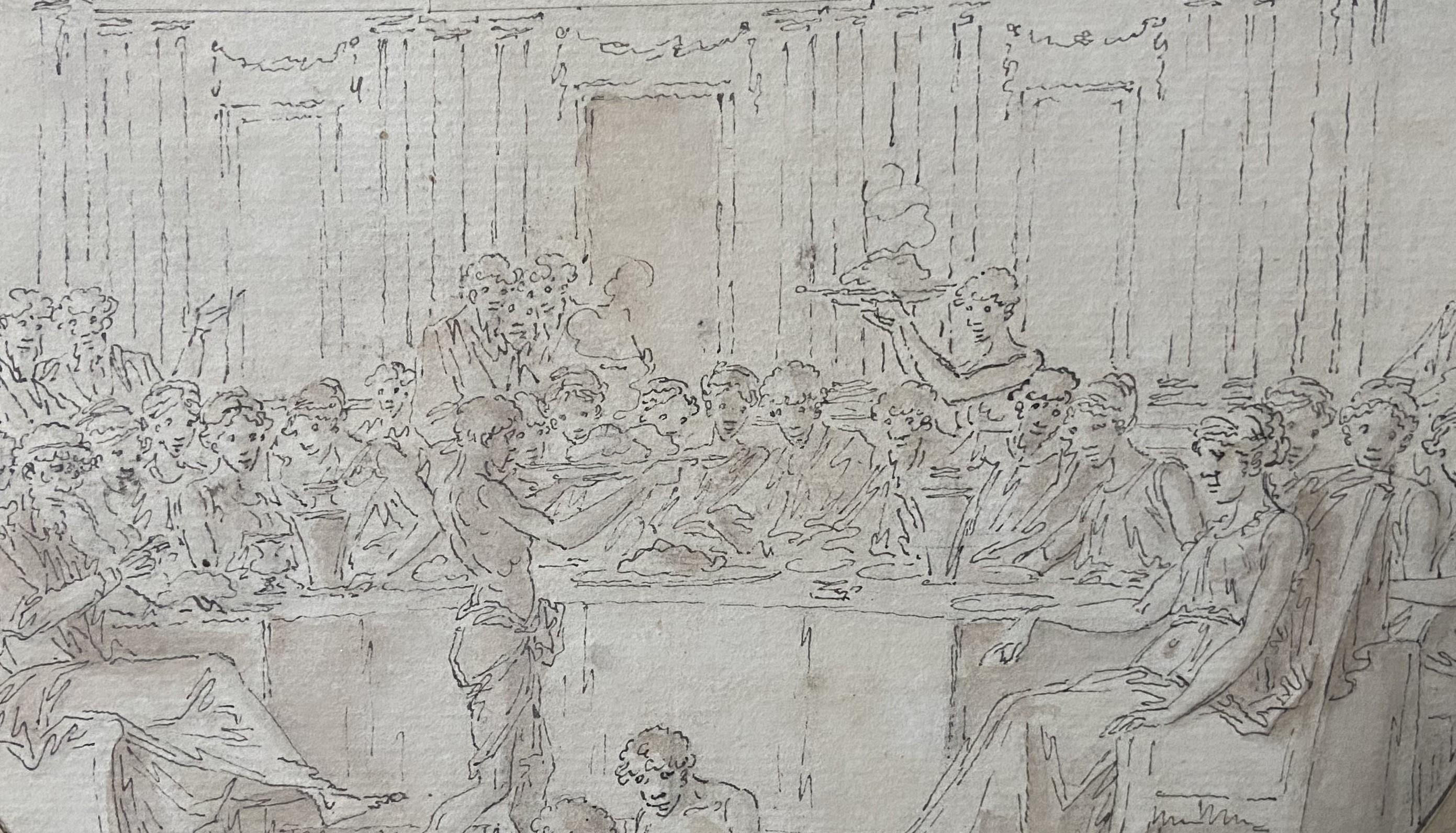 Louis-Félix de La Rue (1730-1777) Eine Bankettszene, Zeichnung (Grau), Figurative Art, von Louis-Félix Delarue
