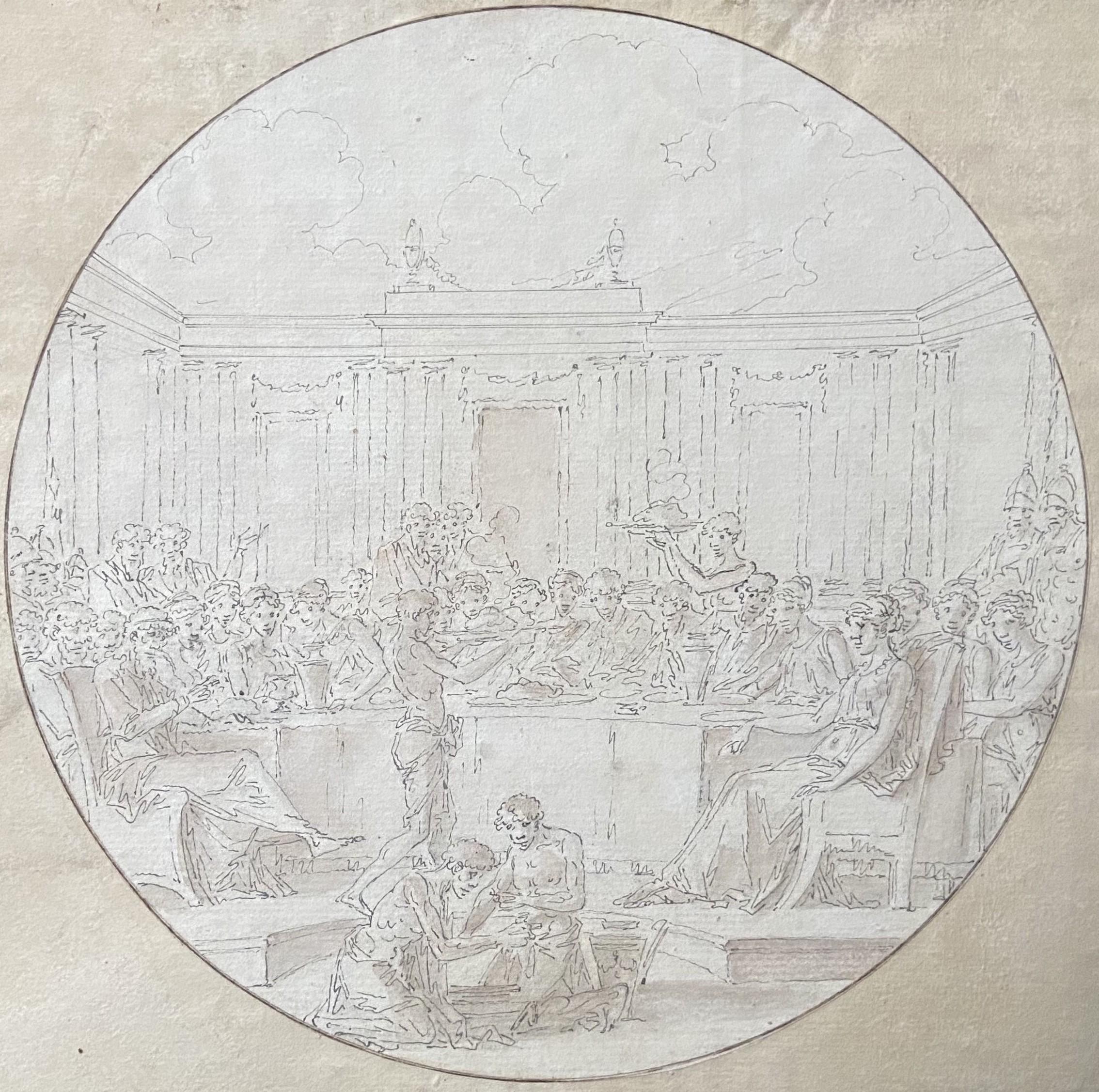 Louis-Félix Delarue Figurative Art – Louis-Félix de La Rue (1730-1777) Eine Bankettszene, Zeichnung