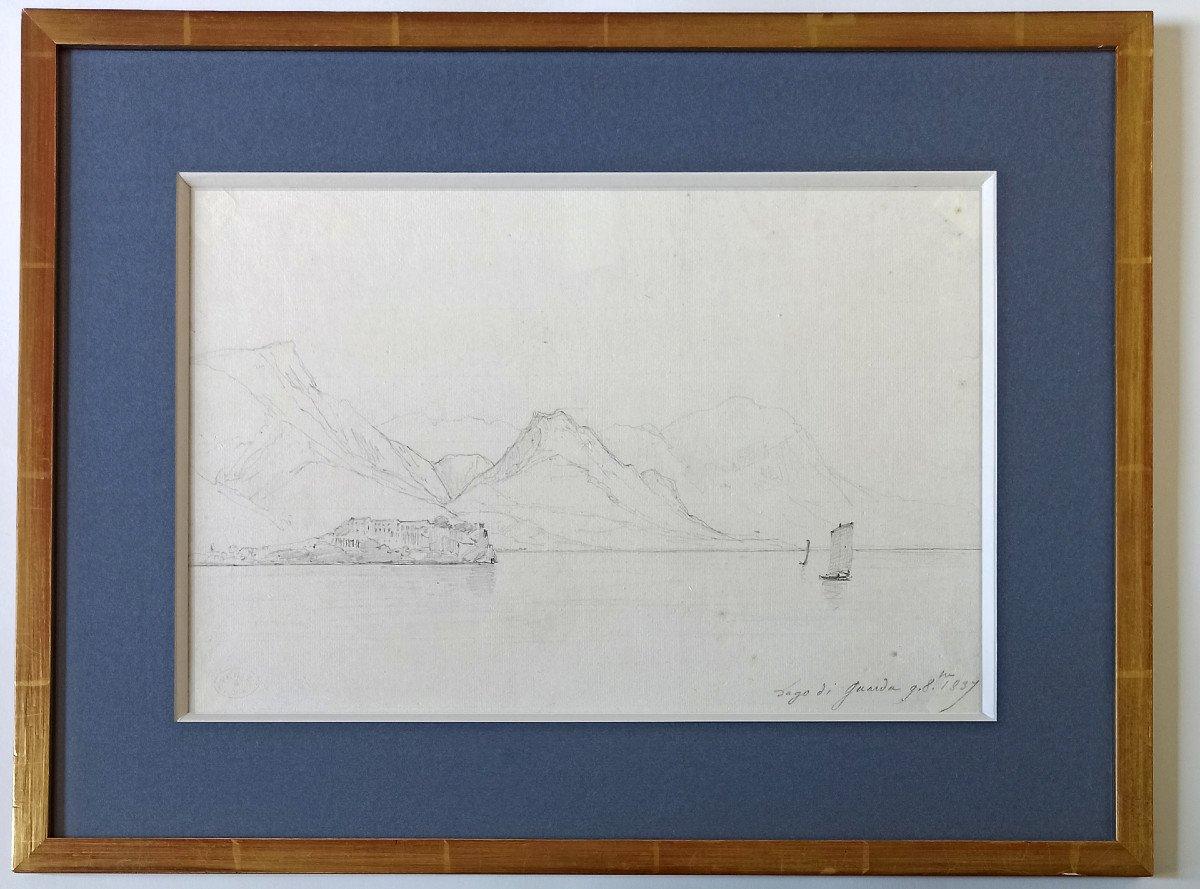 Jules Coignet (1798-1860) Lago di Guarda, 1837, beau dessin