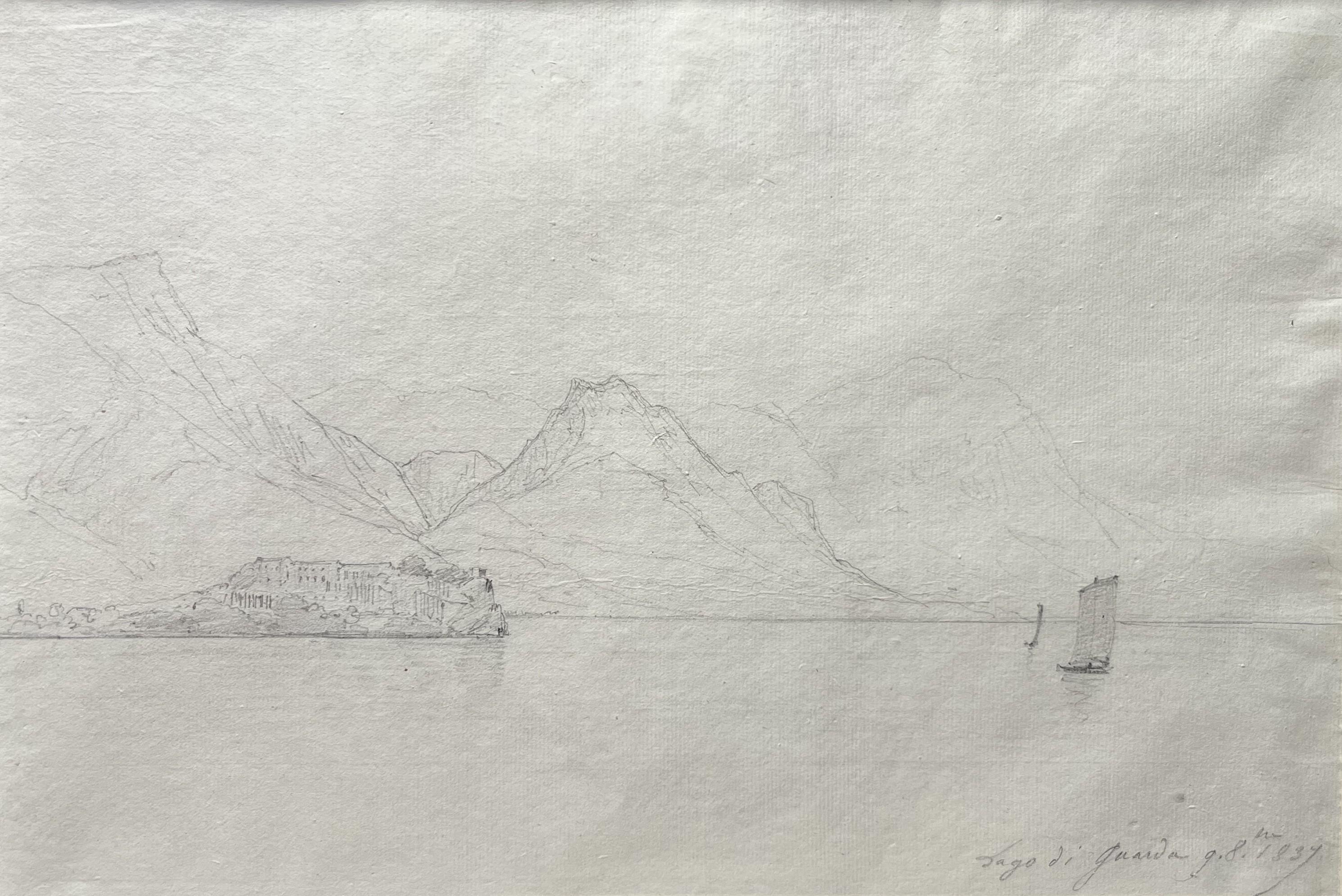 Jules Coignet (1798-1860) Lago di Guarda, 1837, disegno di precisione in vendita 1