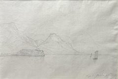 Jules Coignet (1798-1860) Lago di Guarda, 1837, beau dessin