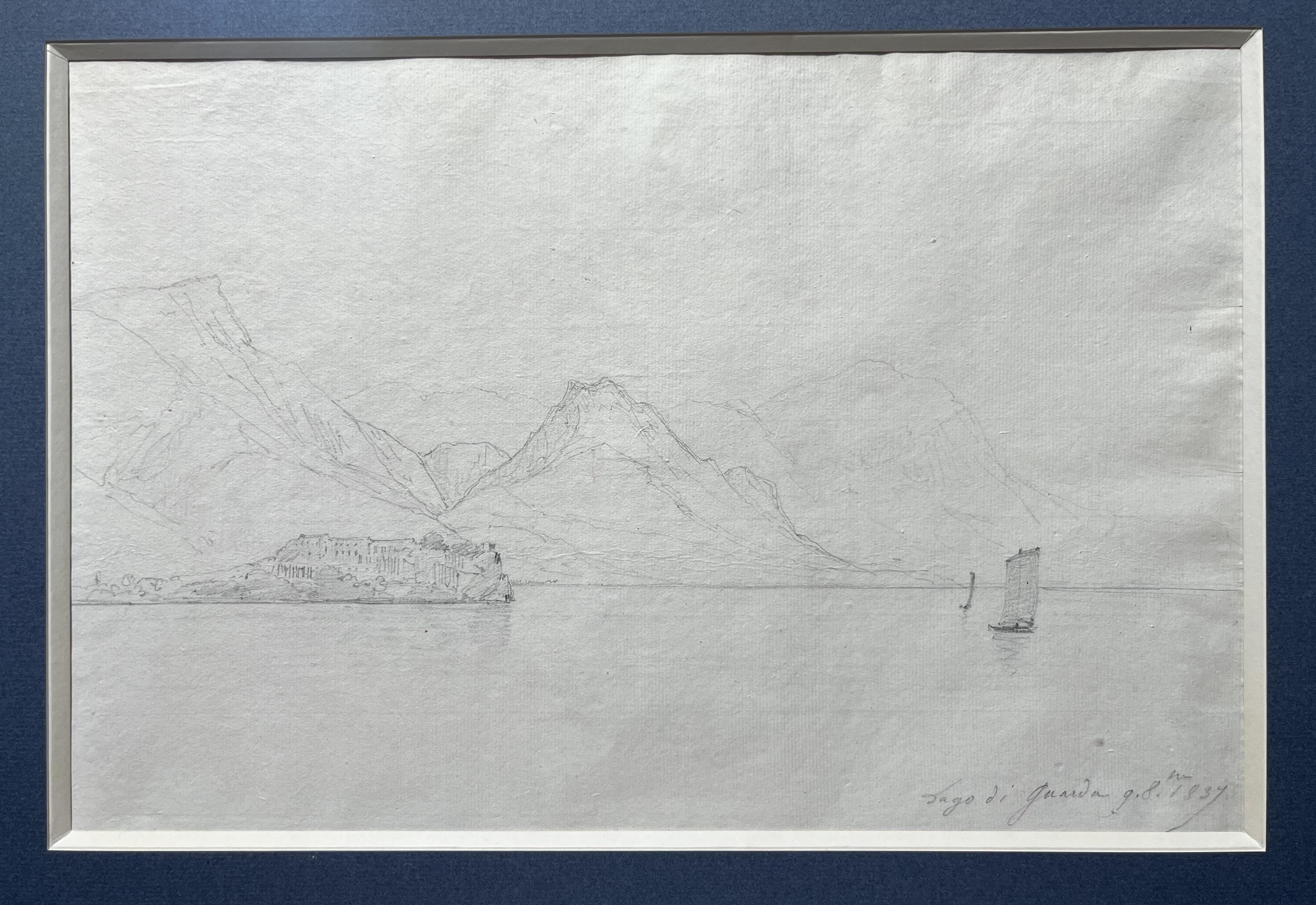 Jules Coignet (1798-1860) Lago di Guarda, 1837, disegno di precisione in vendita 2