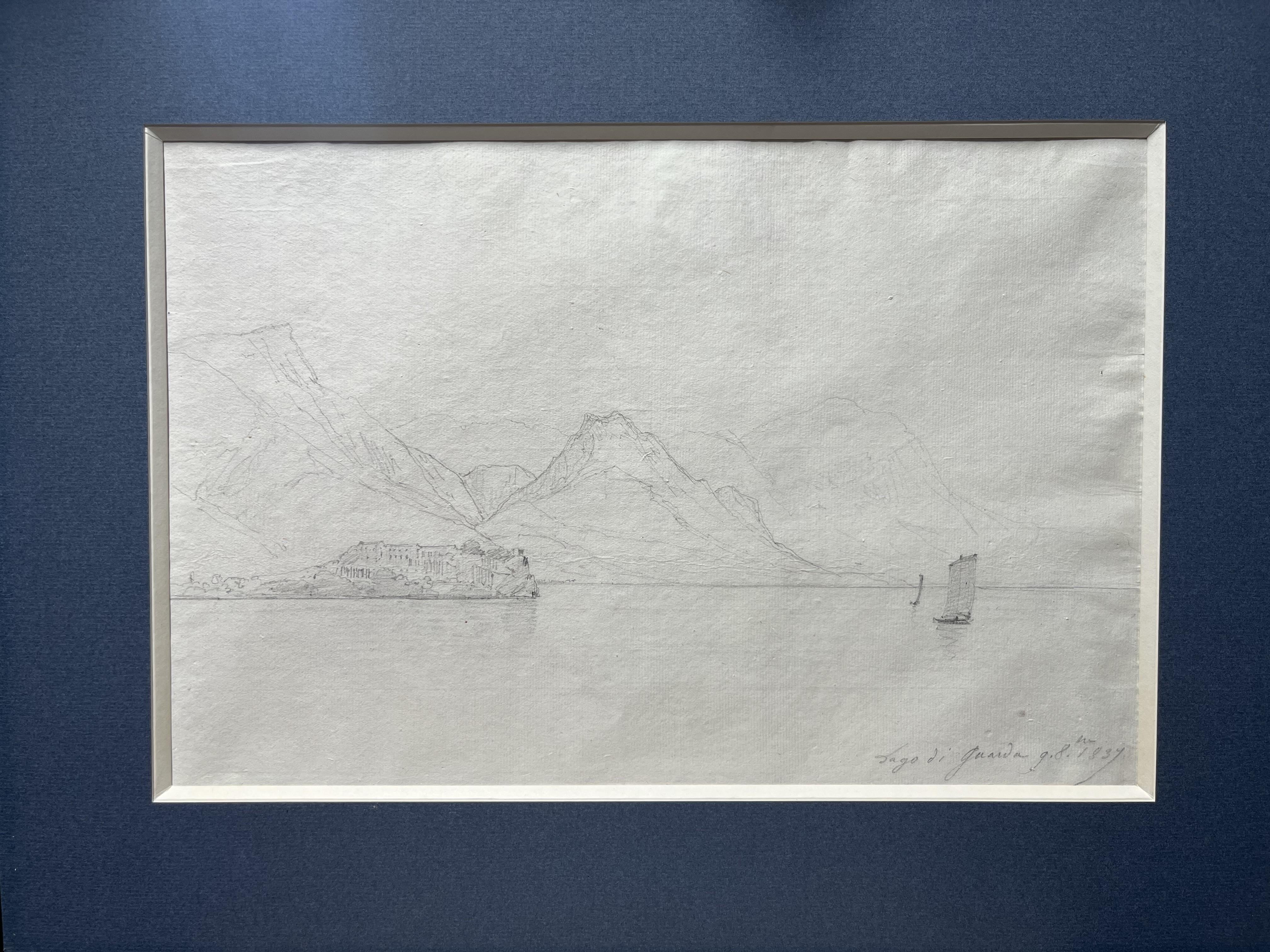 Jules Coignet (1798-1860) Lago di Guarda, 1837, disegno di precisione in vendita 3