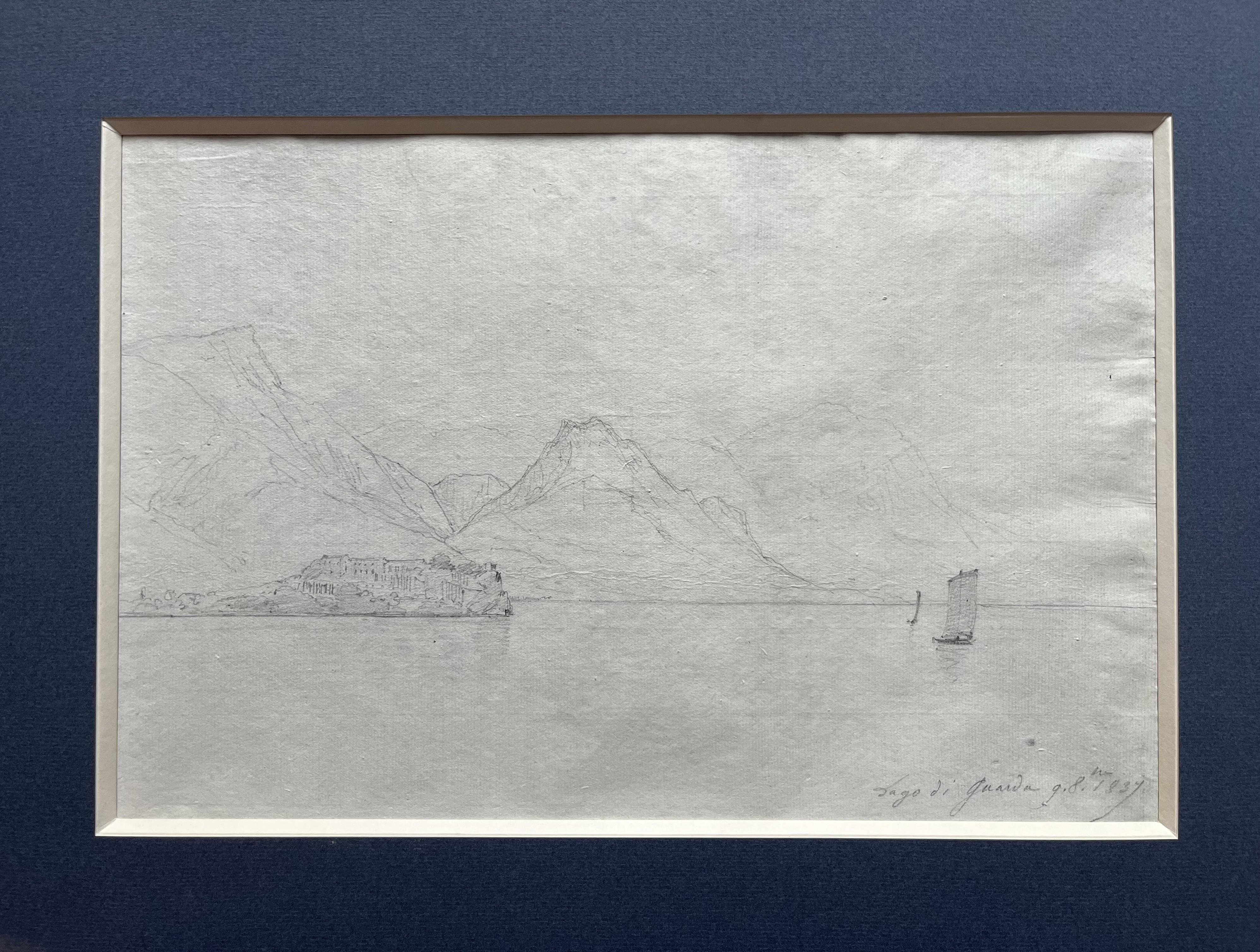 Jules Coignet (1798-1860) Lago di Guarda, 1837, disegno di precisione in vendita 4