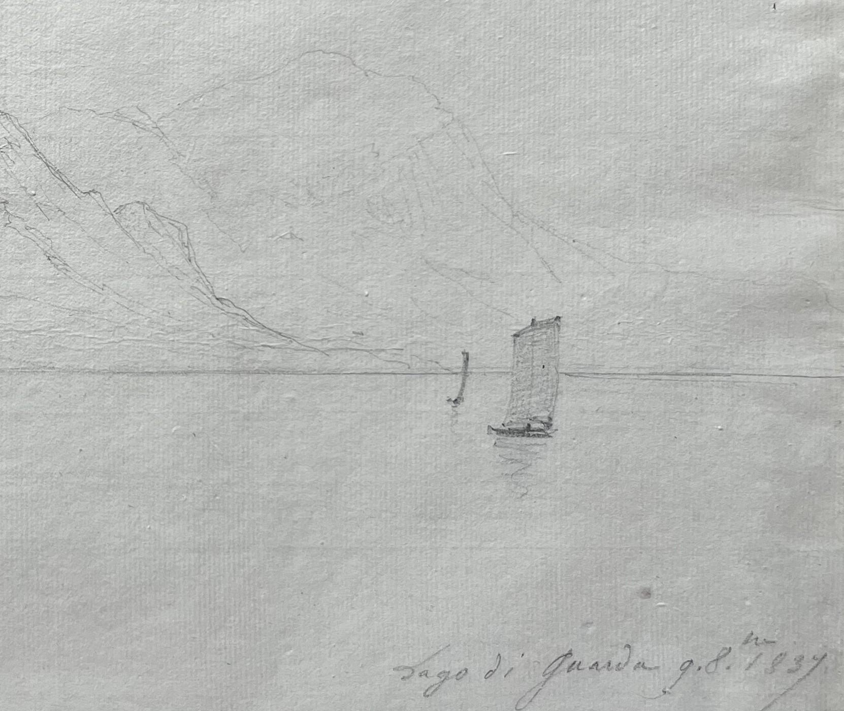 Jules Coignet (1798-1860) Lago di Guarda, 1837, disegno di precisione in vendita 5