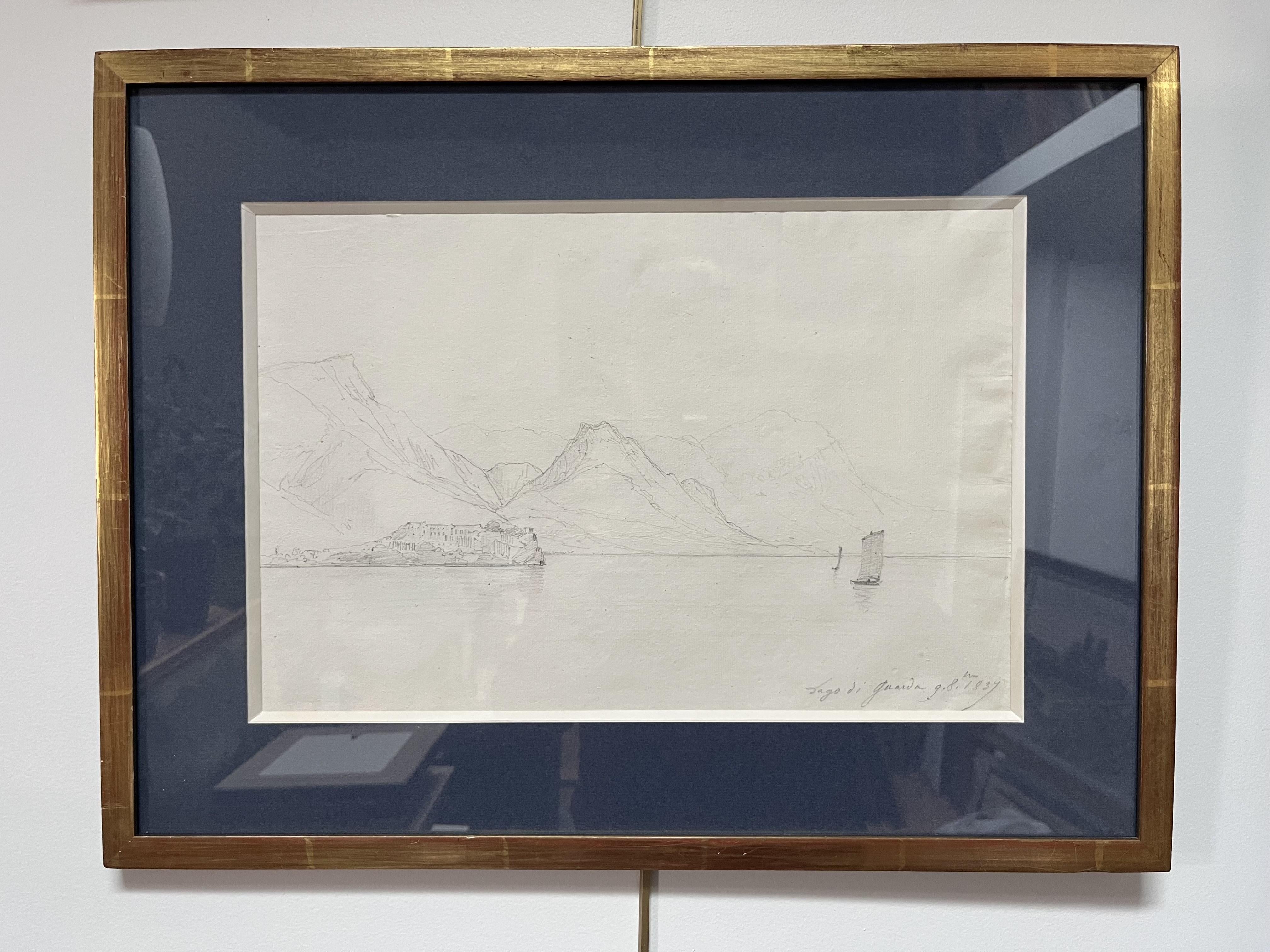 Jules Coignet (1798-1860) Lago di Guarda, 1837, disegno di precisione in vendita 7
