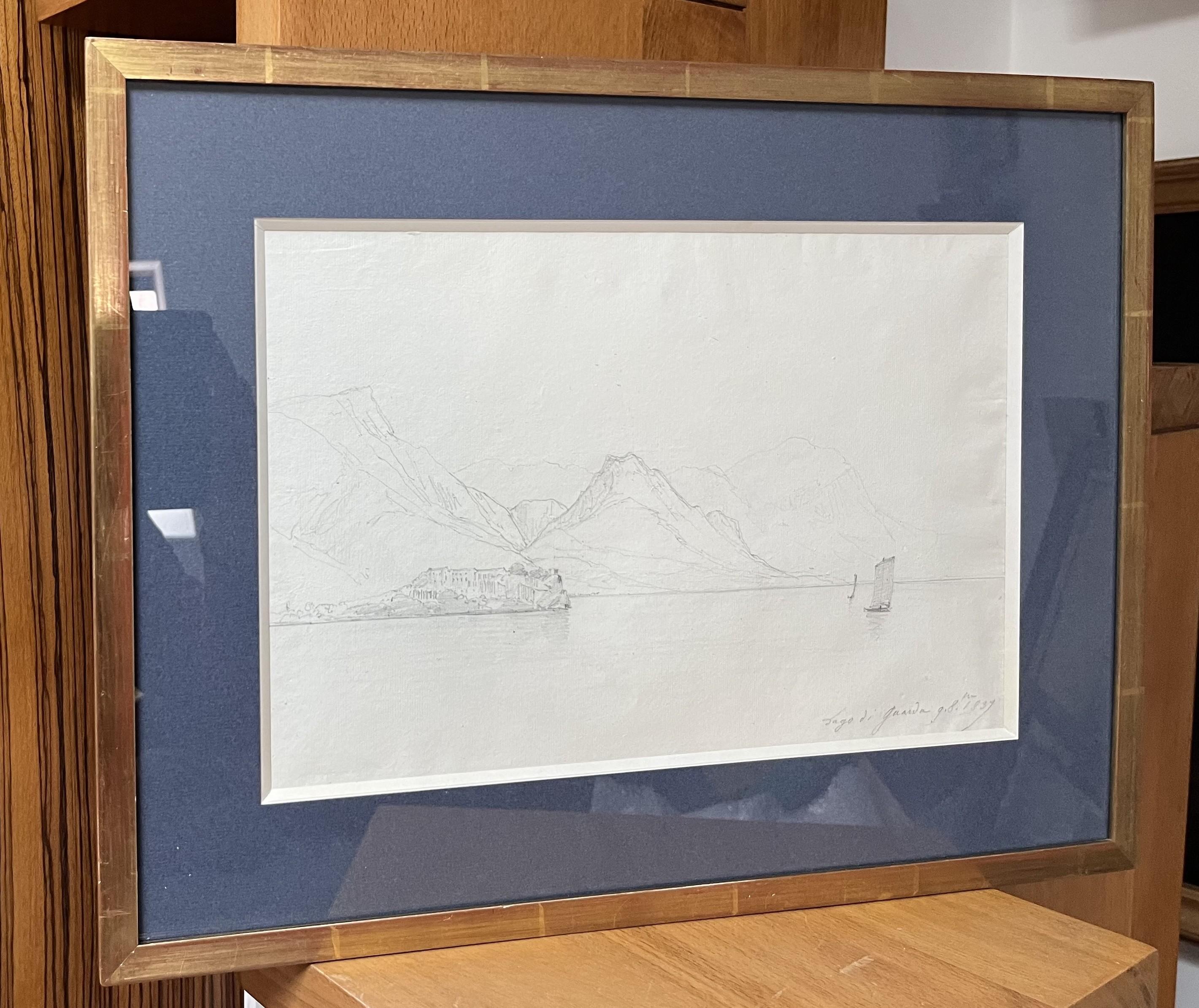 Jules Coignet (1798-1860) Lago di Guarda, 1837, disegno di precisione in vendita 8