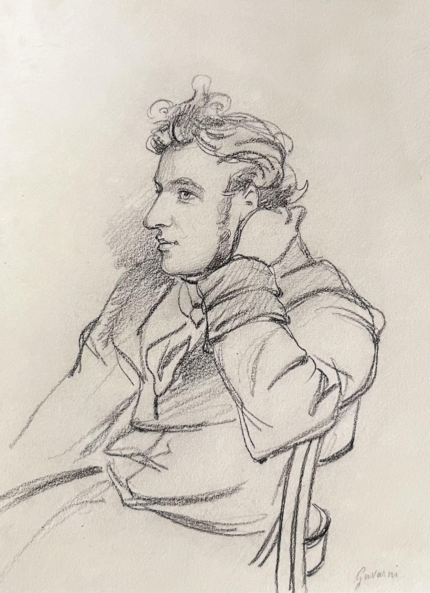 Paul Gavarni (1804-1866) Portrait of a young man, signed drawing