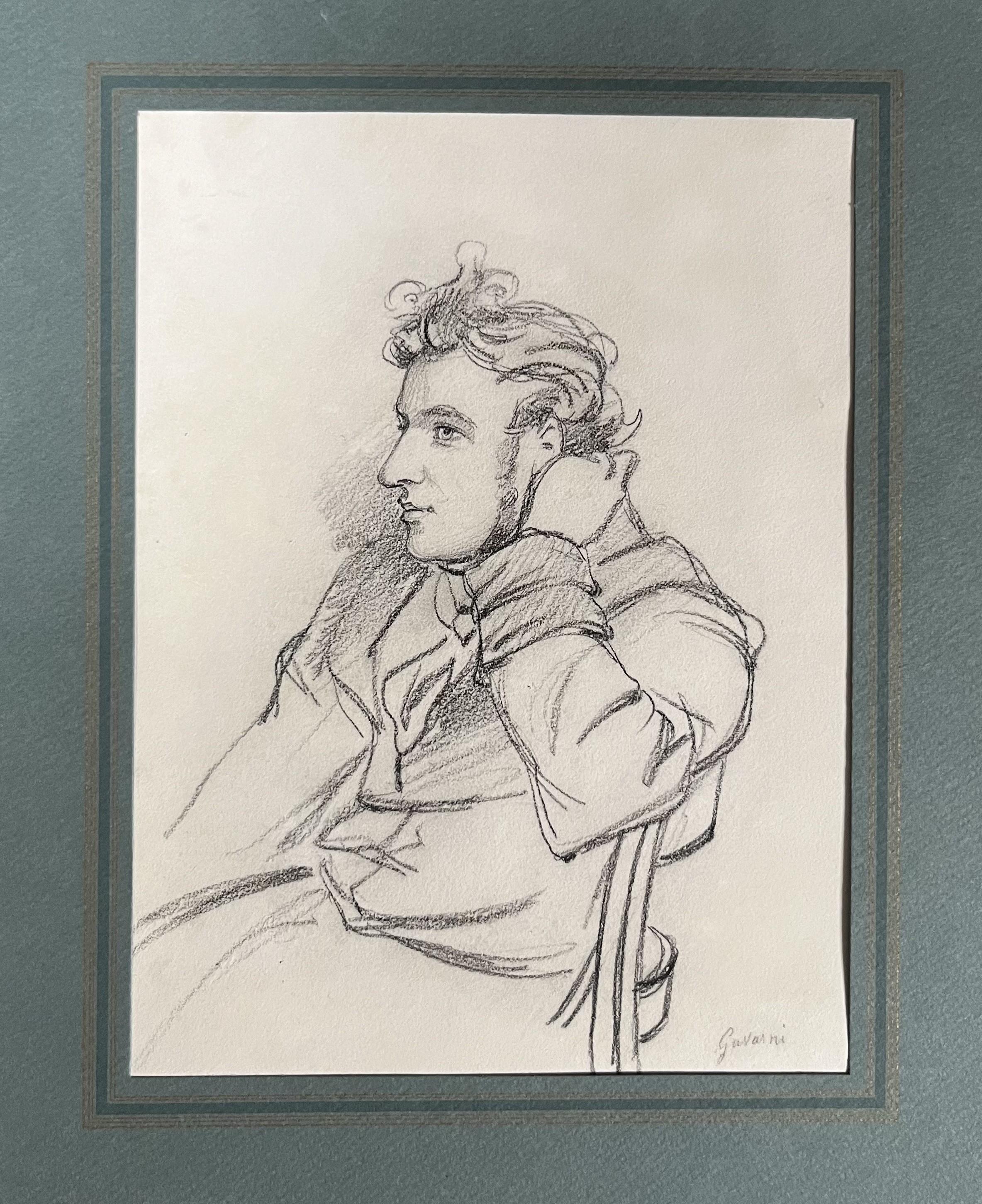 Paul Gavarni (1804-1866) Portrait of a young man, signed drawing For Sale 2
