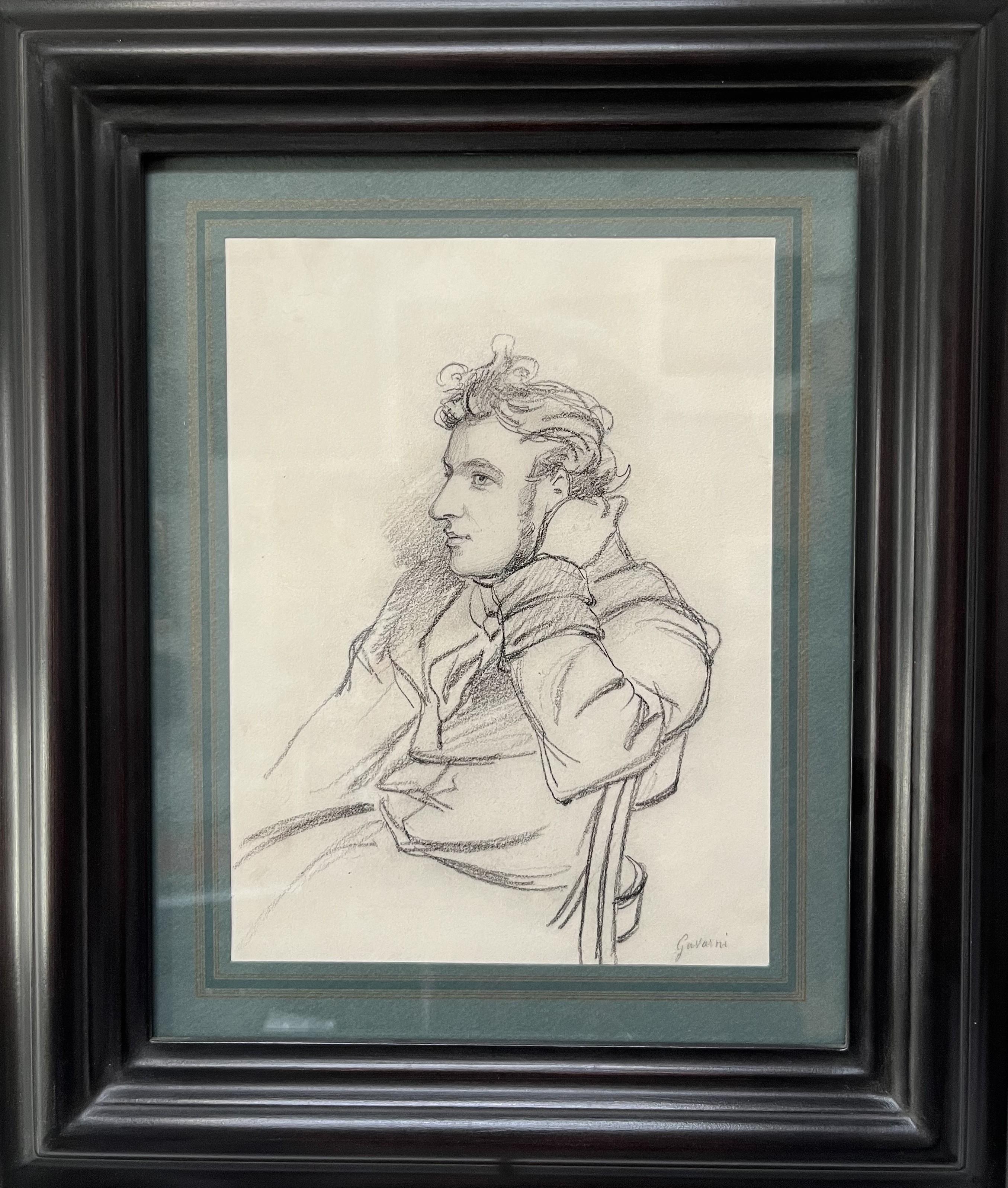 Paul Gavarni (1804-1866) Portrait of a young man, signed drawing For Sale 4