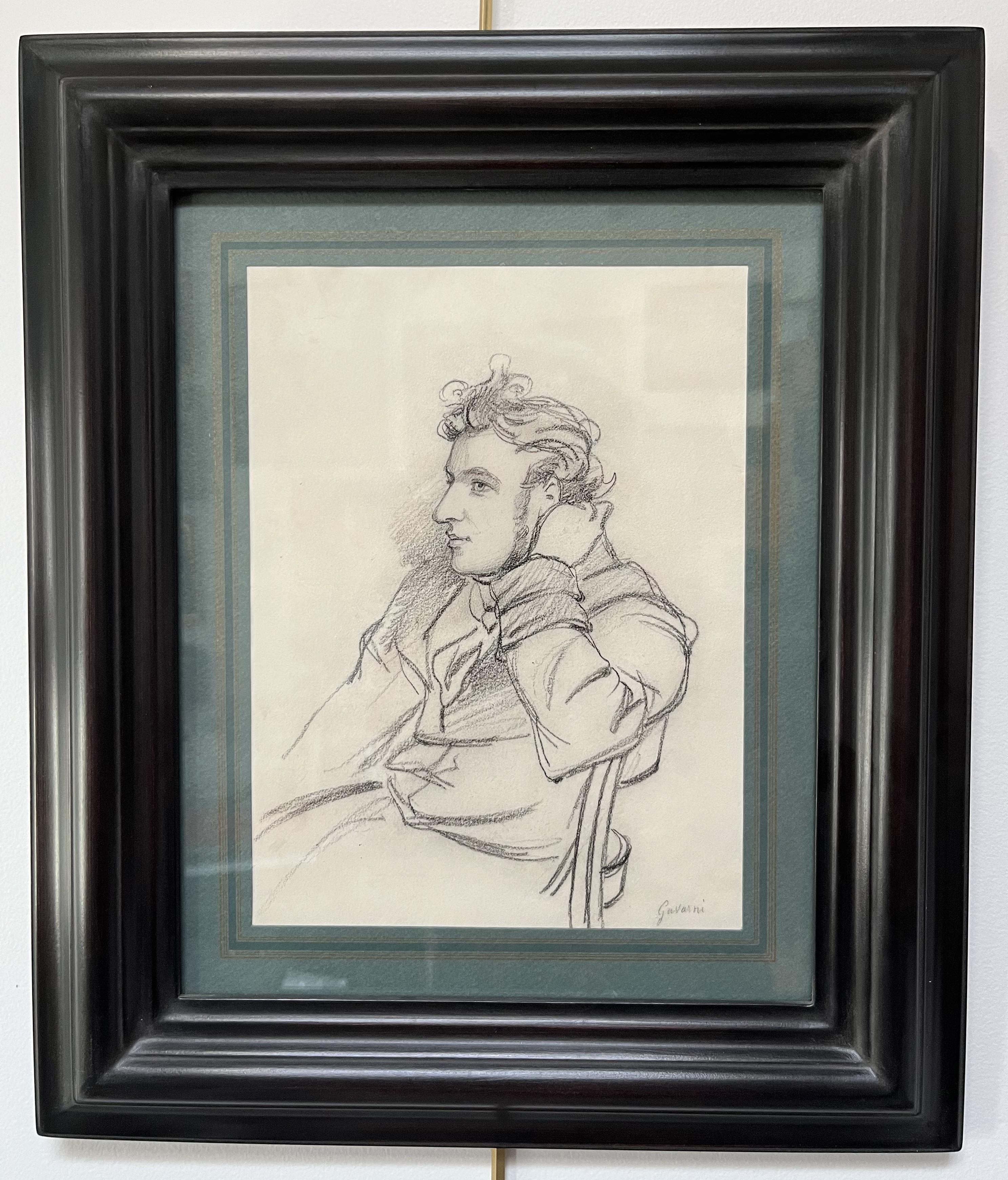 Paul Gavarni (1804-1866) Portrait of a young man, signed drawing For Sale 1