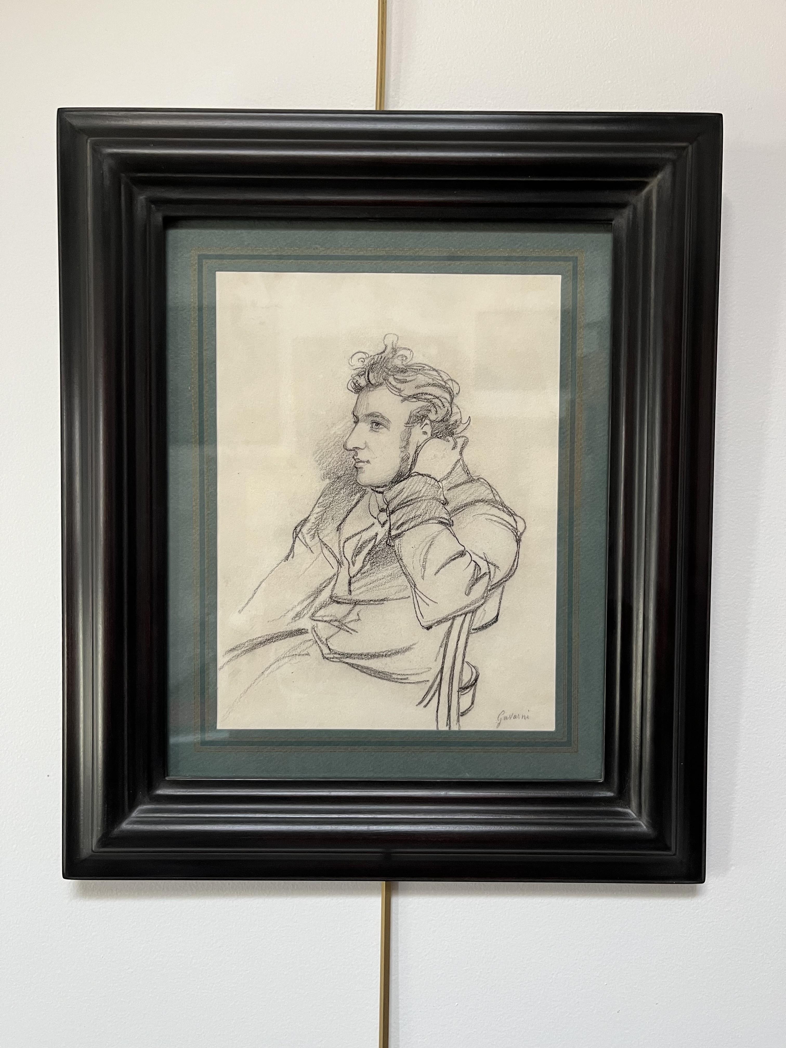 Paul Gavarni (1804-1866) Portrait of a young man, signed drawing For Sale 7