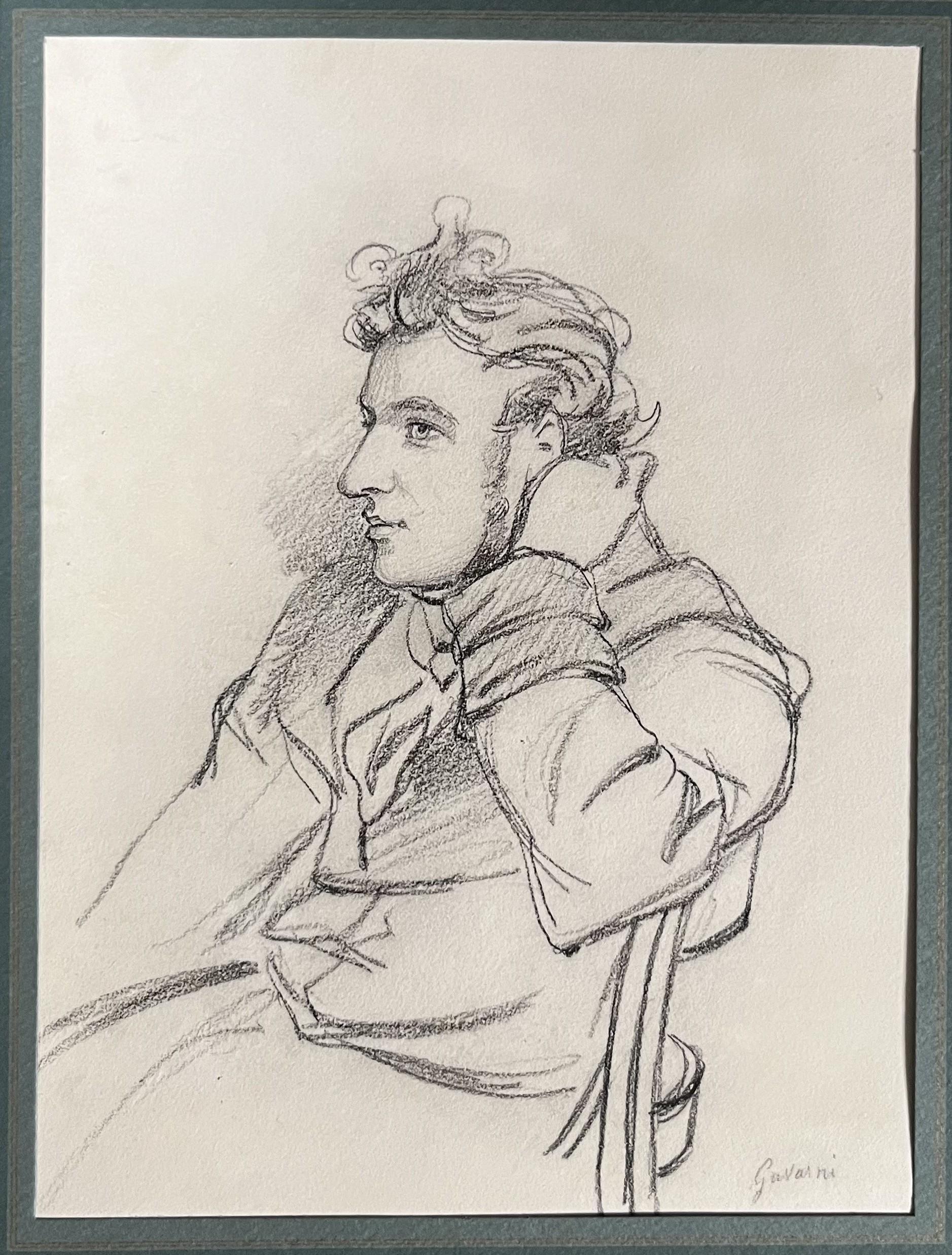 Paul Gavarni (1804-1866) Portrait of a young man, signed drawing For Sale 9