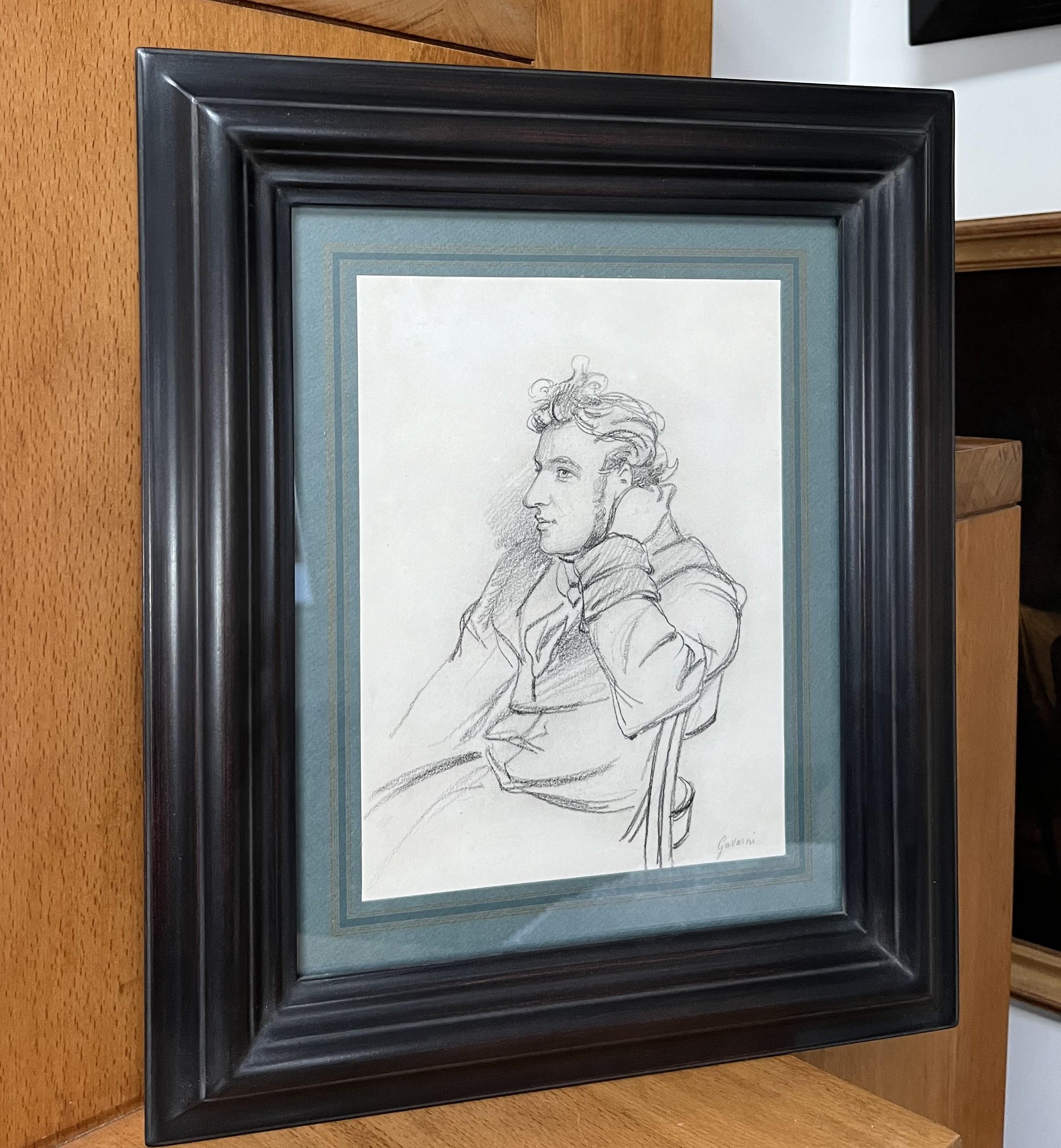 Paul Gavarni (1804-1866) Portrait of a young man, signed drawing For Sale 8