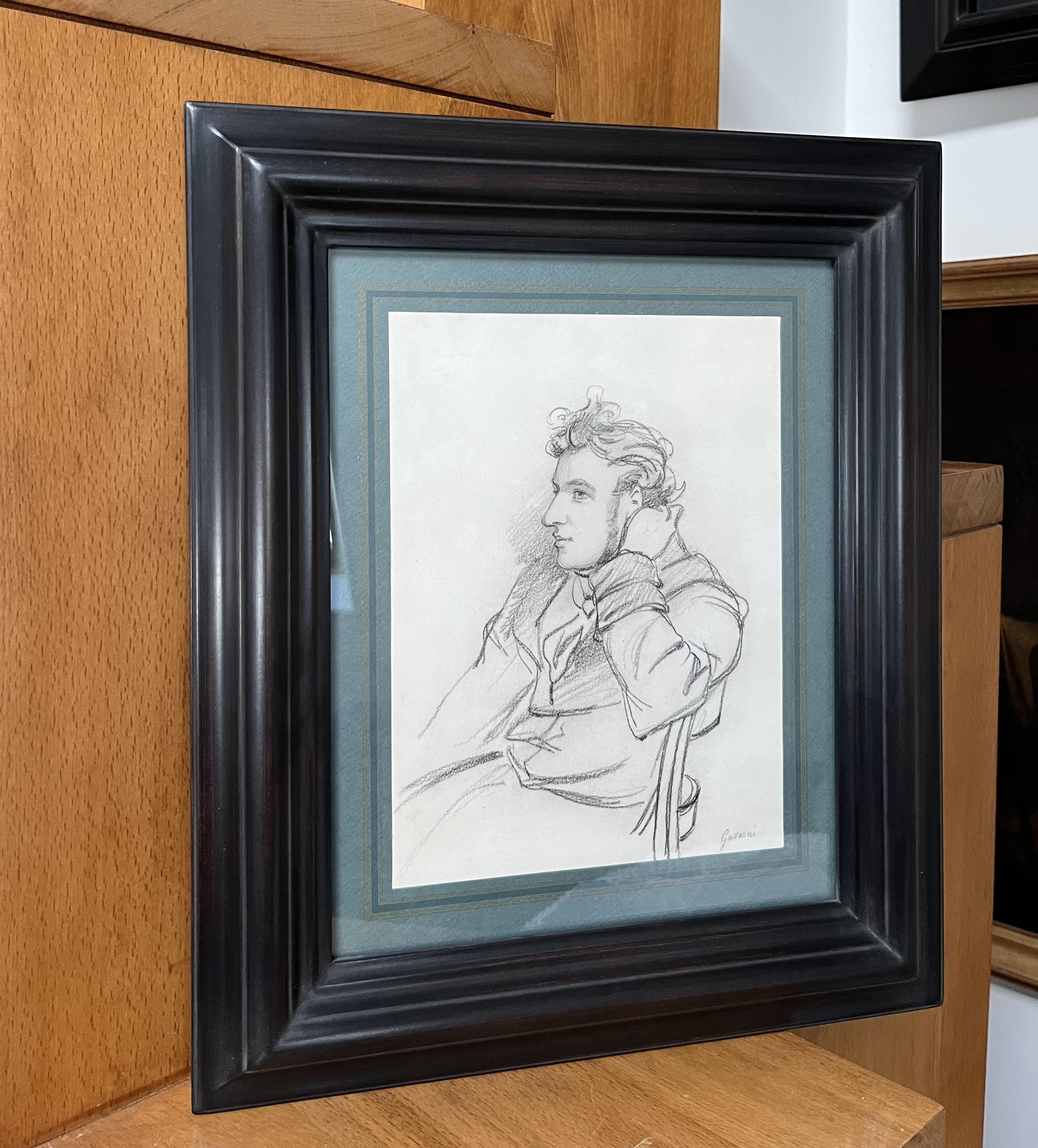 Paul Gavarni (1804-1866) Portrait of a young man, signed drawing For Sale 5