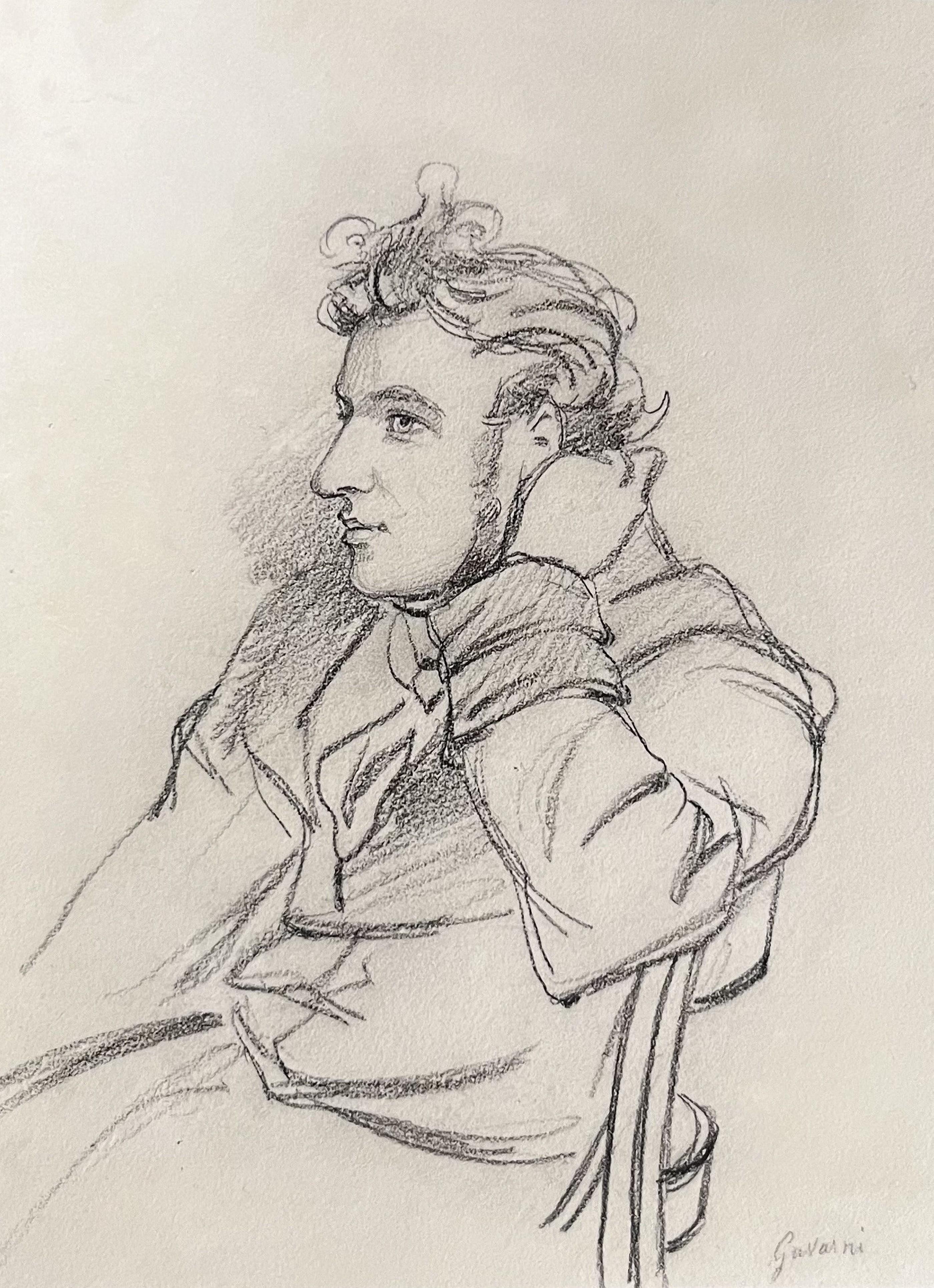 Paul Gavarni (1804-1866) Portrait d
un jeune homme, dessin signé
