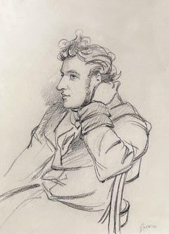 Paul Gavarni (1804-1866) Ritratto di giovane uomo, disegno firmato