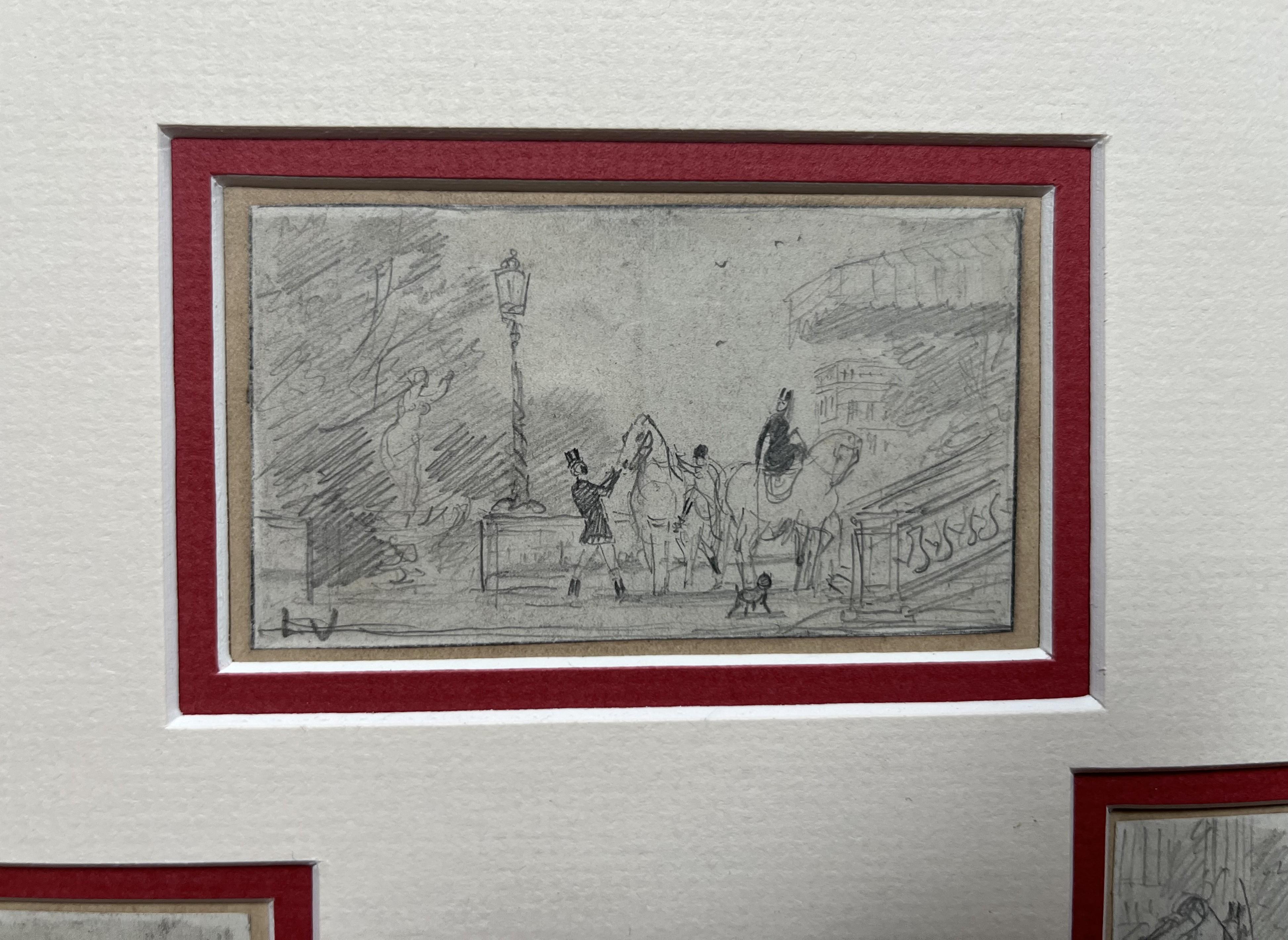 Französische Schule des 19. Jahrhunderts, Szenen aus dem pariserischen Leben, drei Zeichnungen signiert (Impressionismus), Art, von Unknown