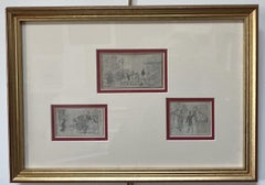 French School 19th Century, Scenes from parisian life, three drawings signed