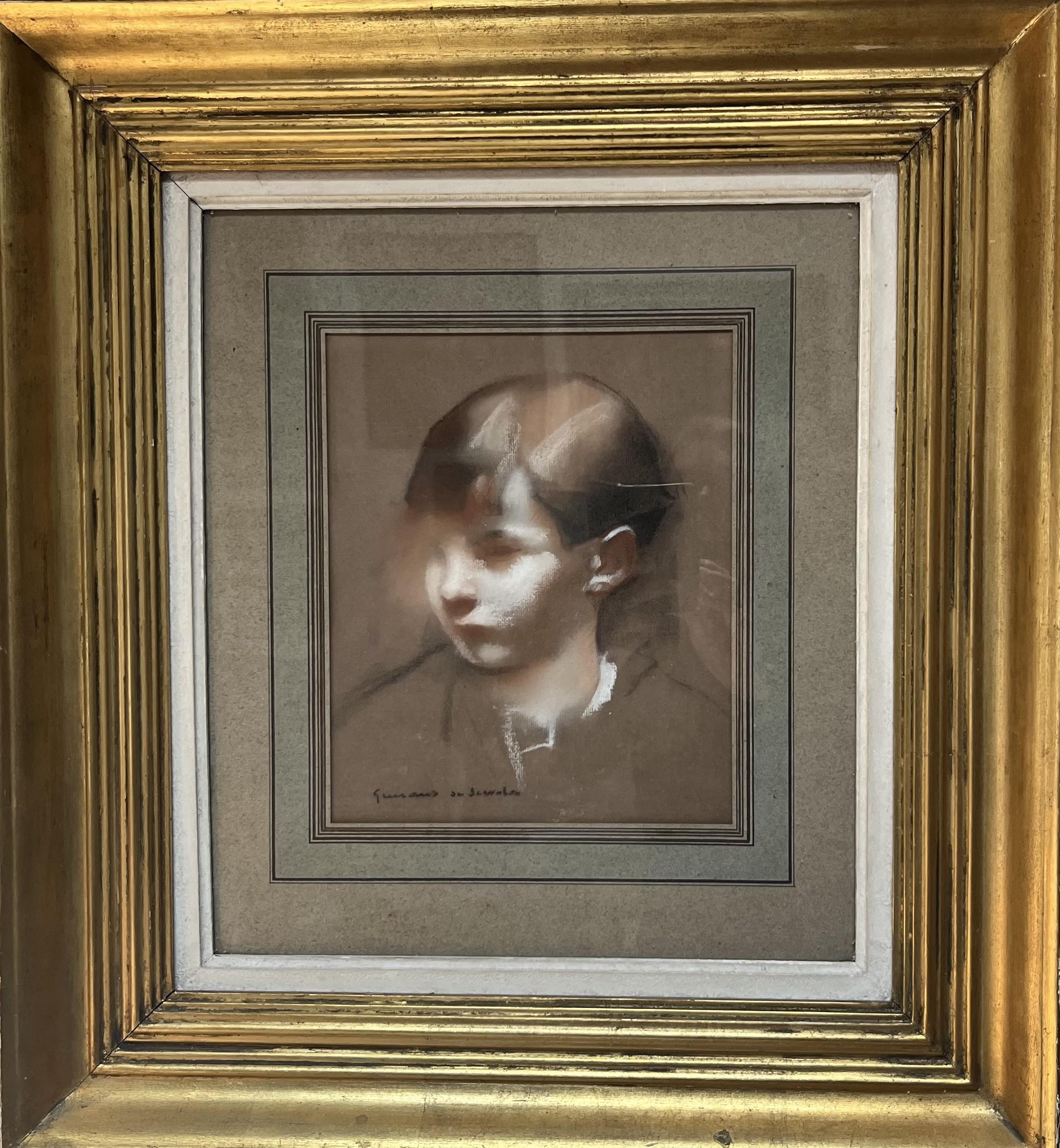 Lucien Victor Guirand de Scevola (1871-1950) Portrait of a boy, signed pastel - Art déco Art par Lucien-Victor Guirand de Scévola