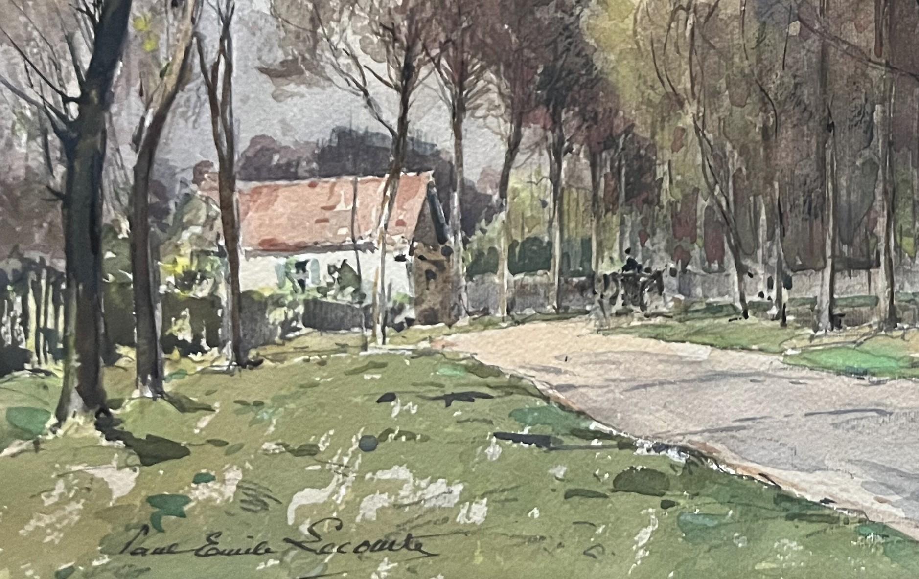 Paul Emile Lecomte (1877-1950)  La Route de Naudy, signed watercolor For Sale 3